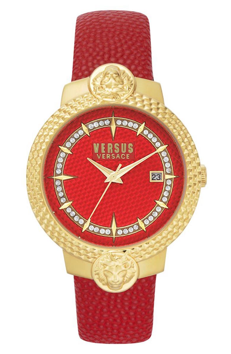 Shop Versus Mouffetard Leather Strap Watch, 38mm In Red/ Gold