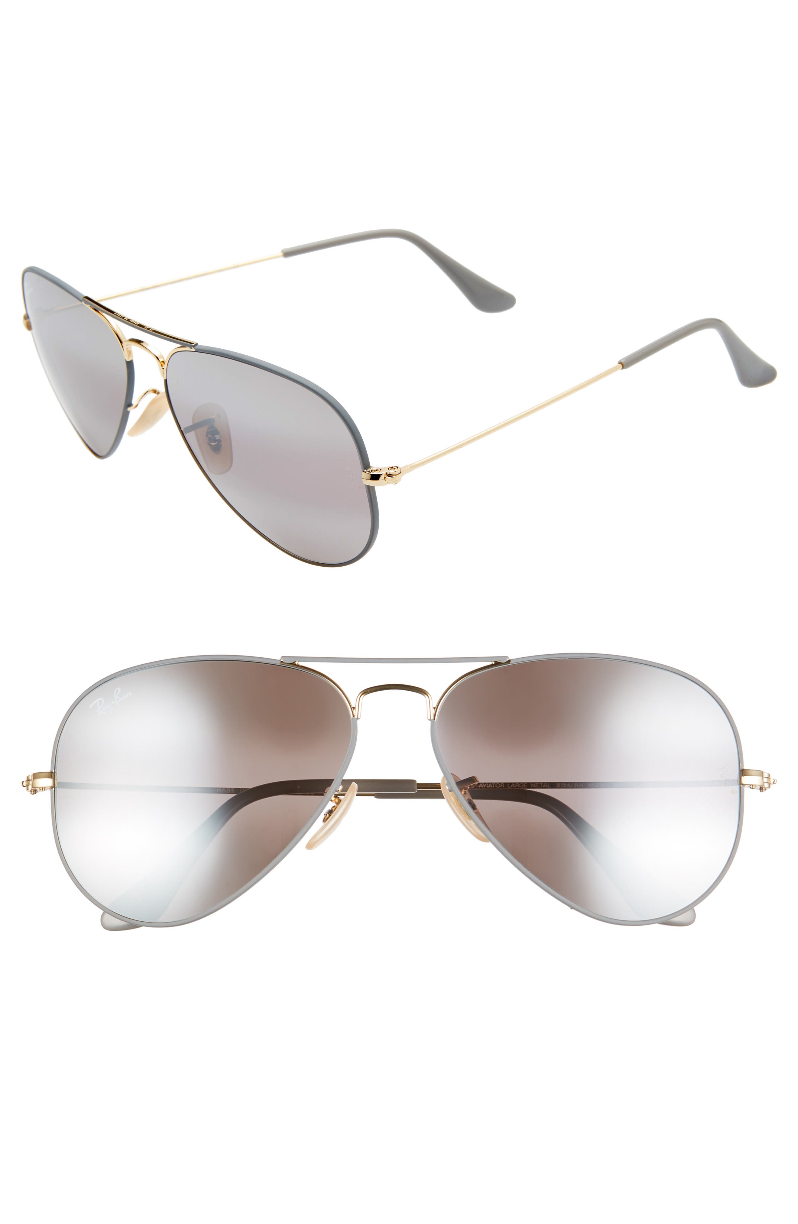 RAY-BAN Standard Original 58mm Aviator Sunglasses, Main, color, GREY/ GOLD MIRROR