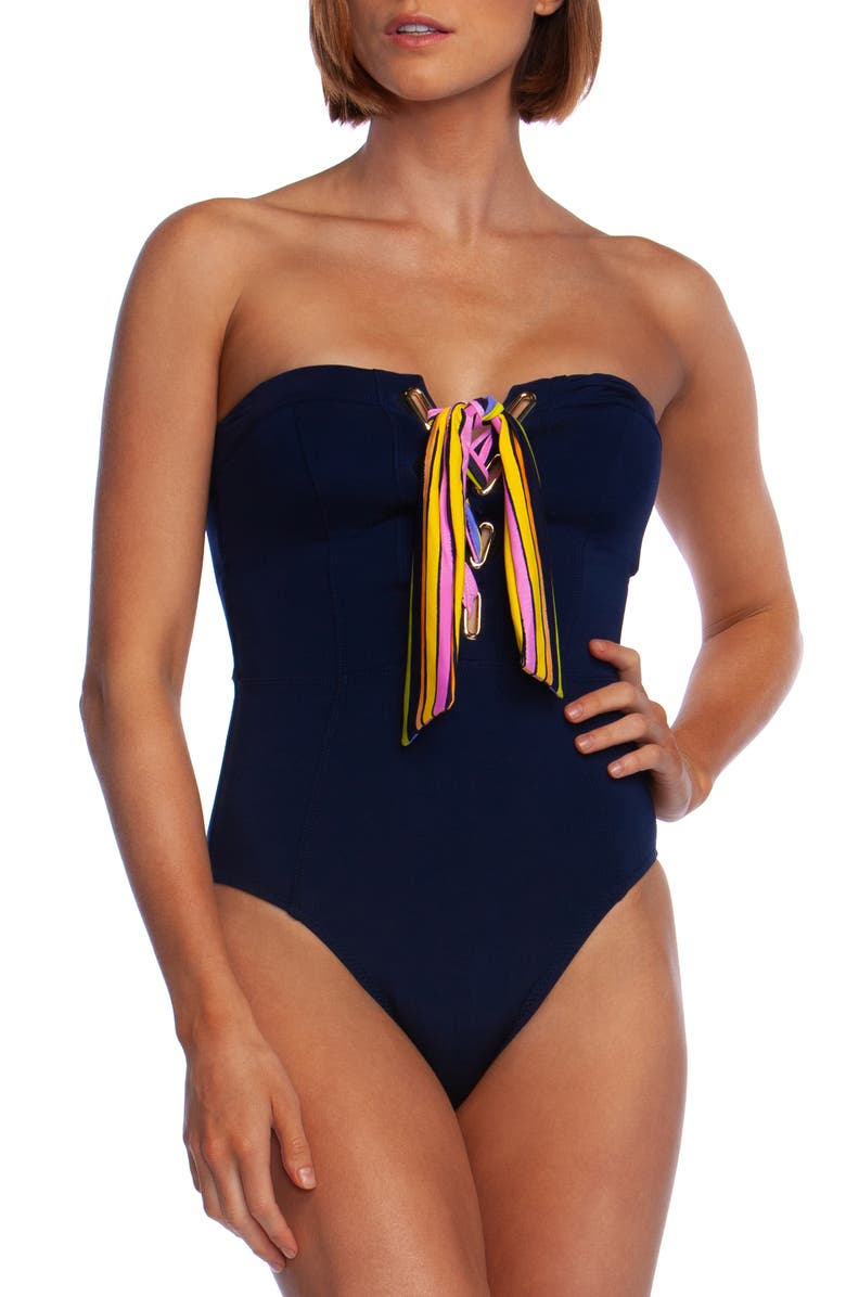 Trina Turk Suits ZEBRA BANDEAU ONE-PIECE SWIMSUIT