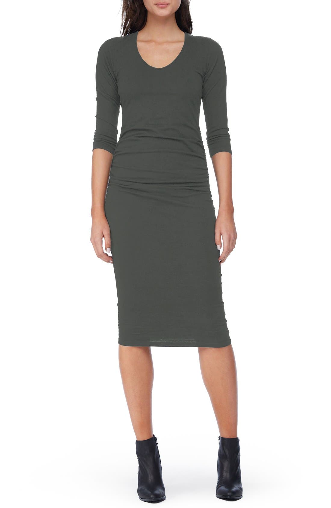 Petite Michael Stars Ruched Midi Dress, Green