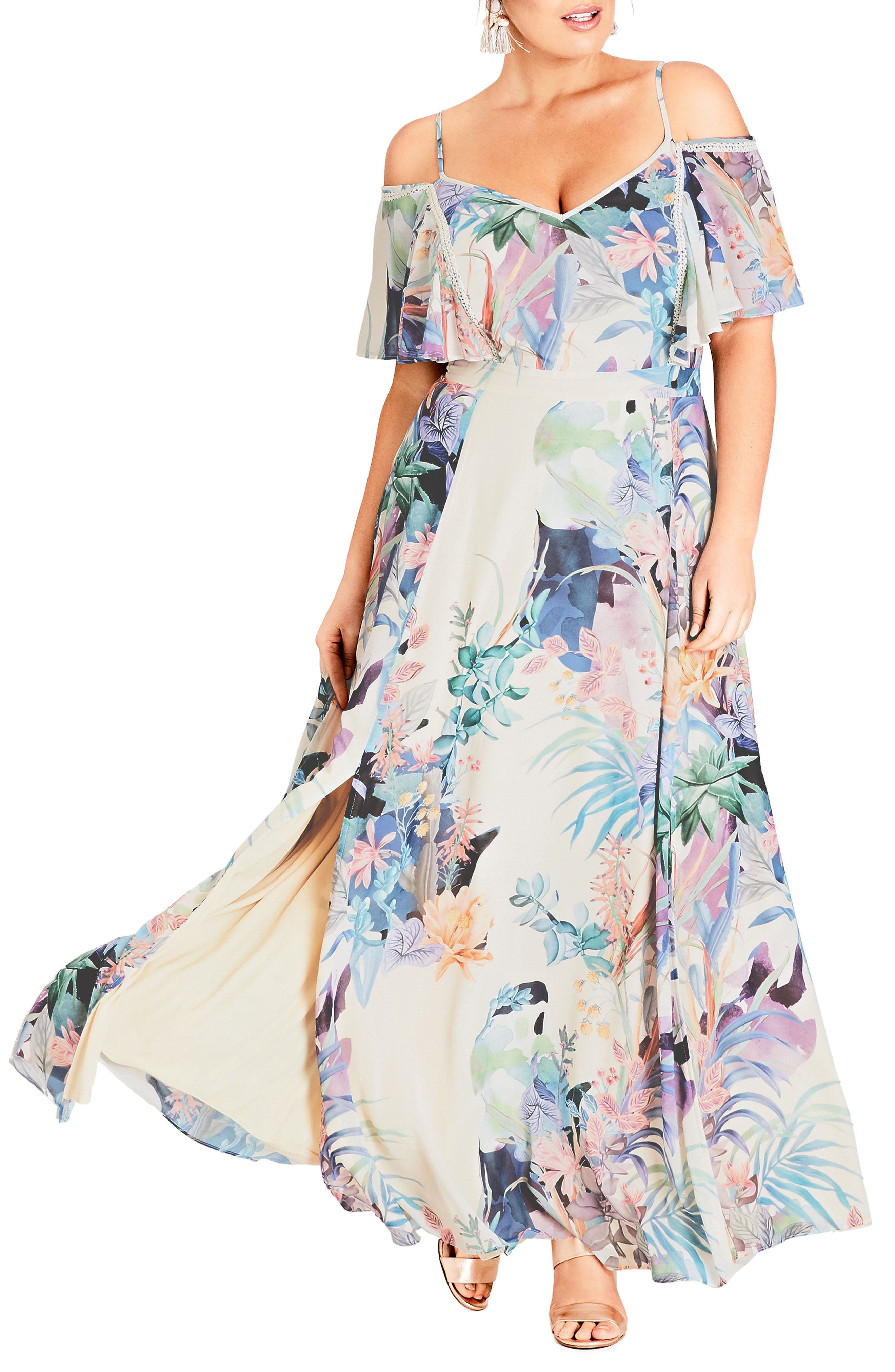 Plus Size City Chic Jungle Maxi Dress, Ivory