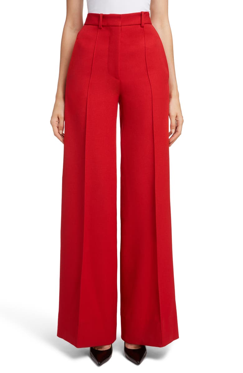 Victoria Beckham Red High-Waisted Wide-Leg Trousers | ModeSens
