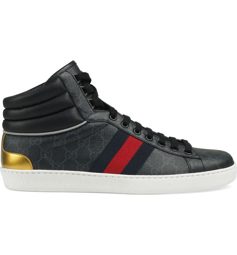 Gucci Men's Ace Gg Canvas High-Top Sneakers In Black