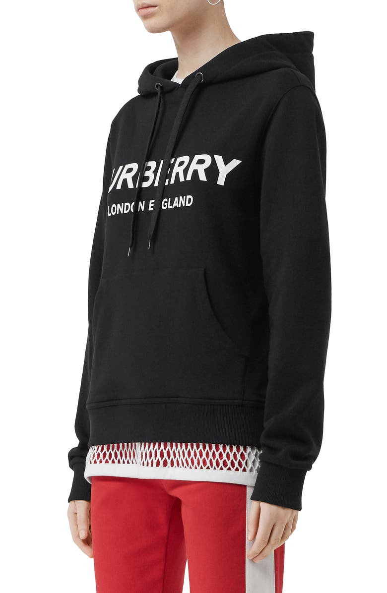 Burberry Logo Print Cotton Sweatshirt Hoodie In Black