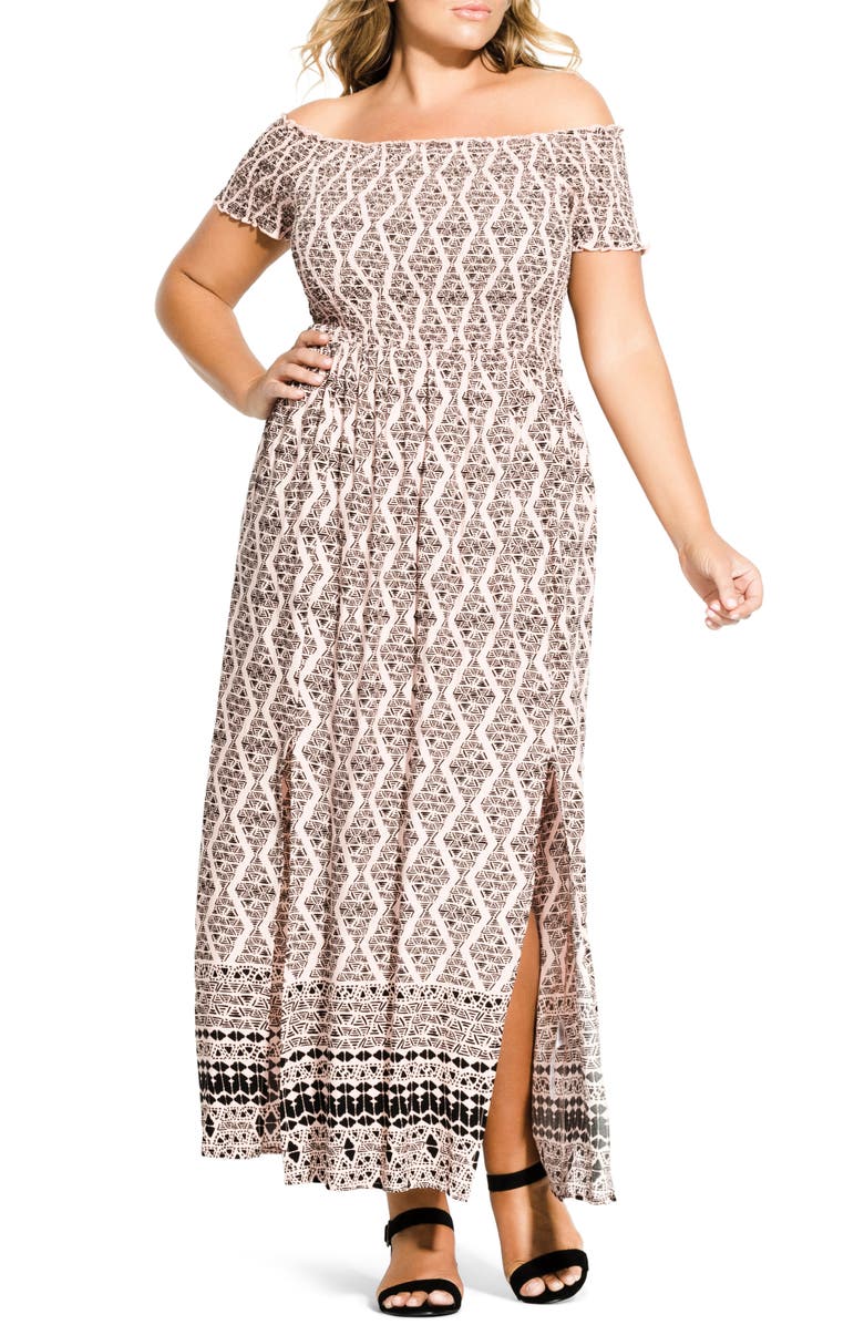 City Chic SMOCKED OFF THE SHOULDER MAXI DRESS