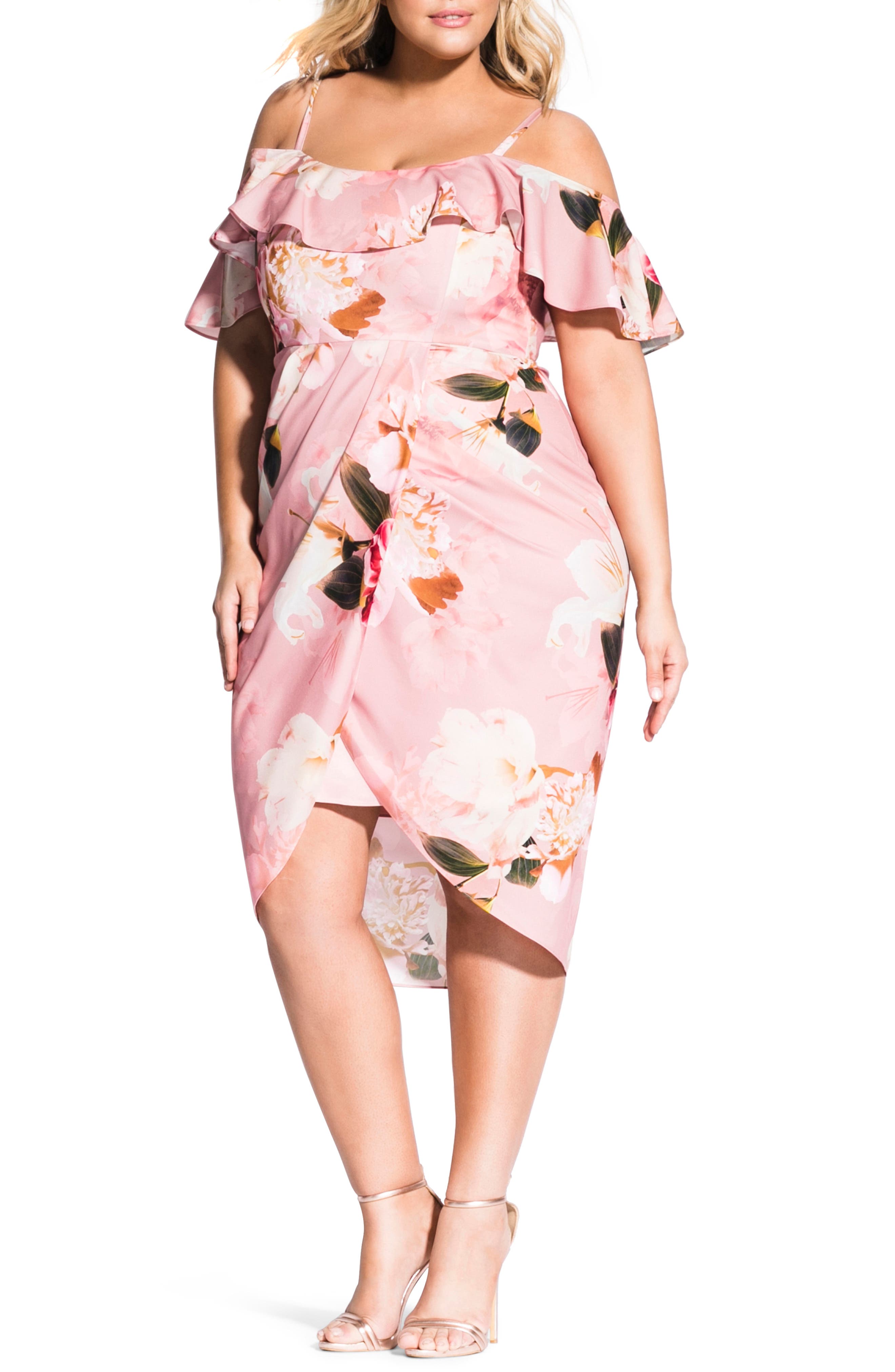 Plus Size City Chic Cold Shoulder English Rose Dress, Red