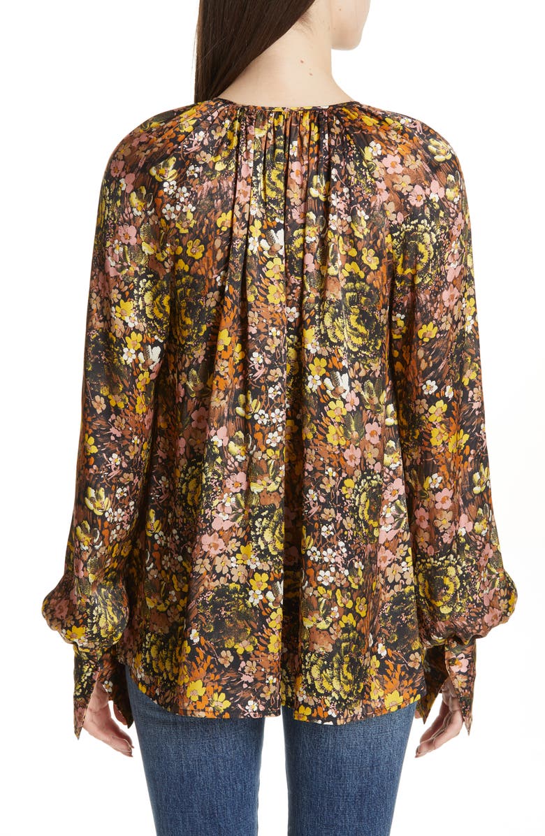 Co Floral Silk Raglan-sleeve Tunic In Multi