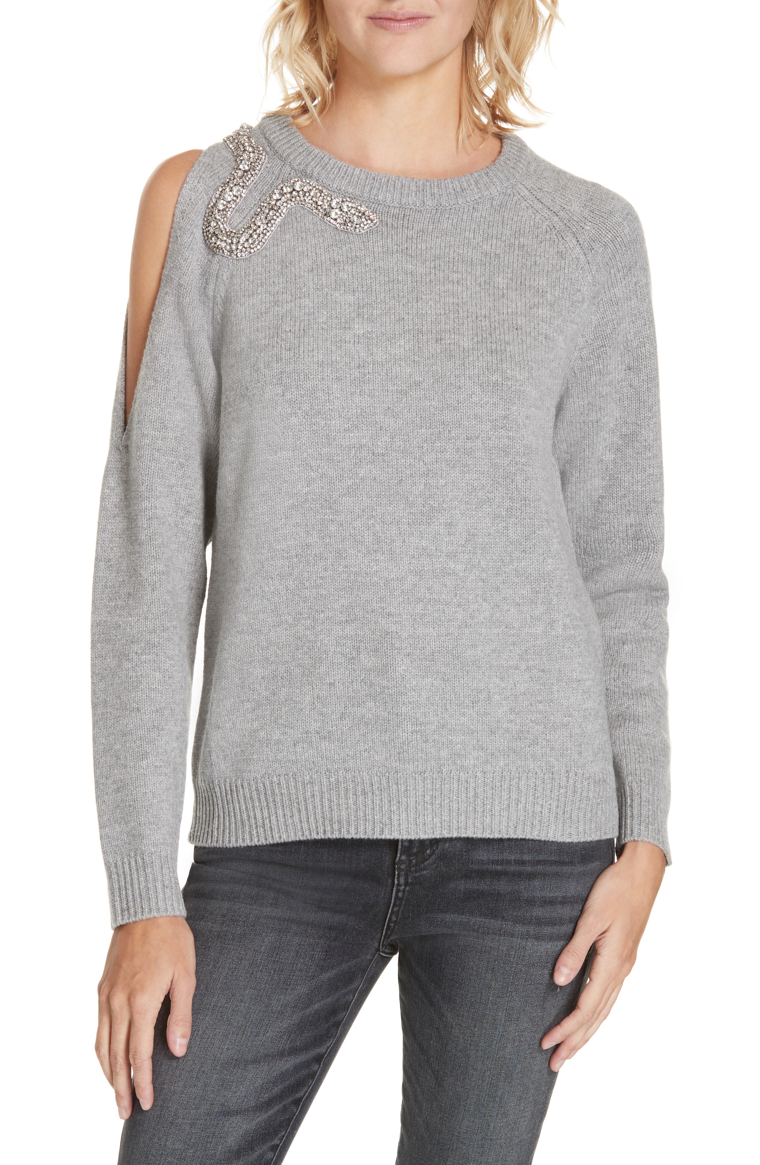 Ba & sh Ossi Embellished Wool Sweater, Grey