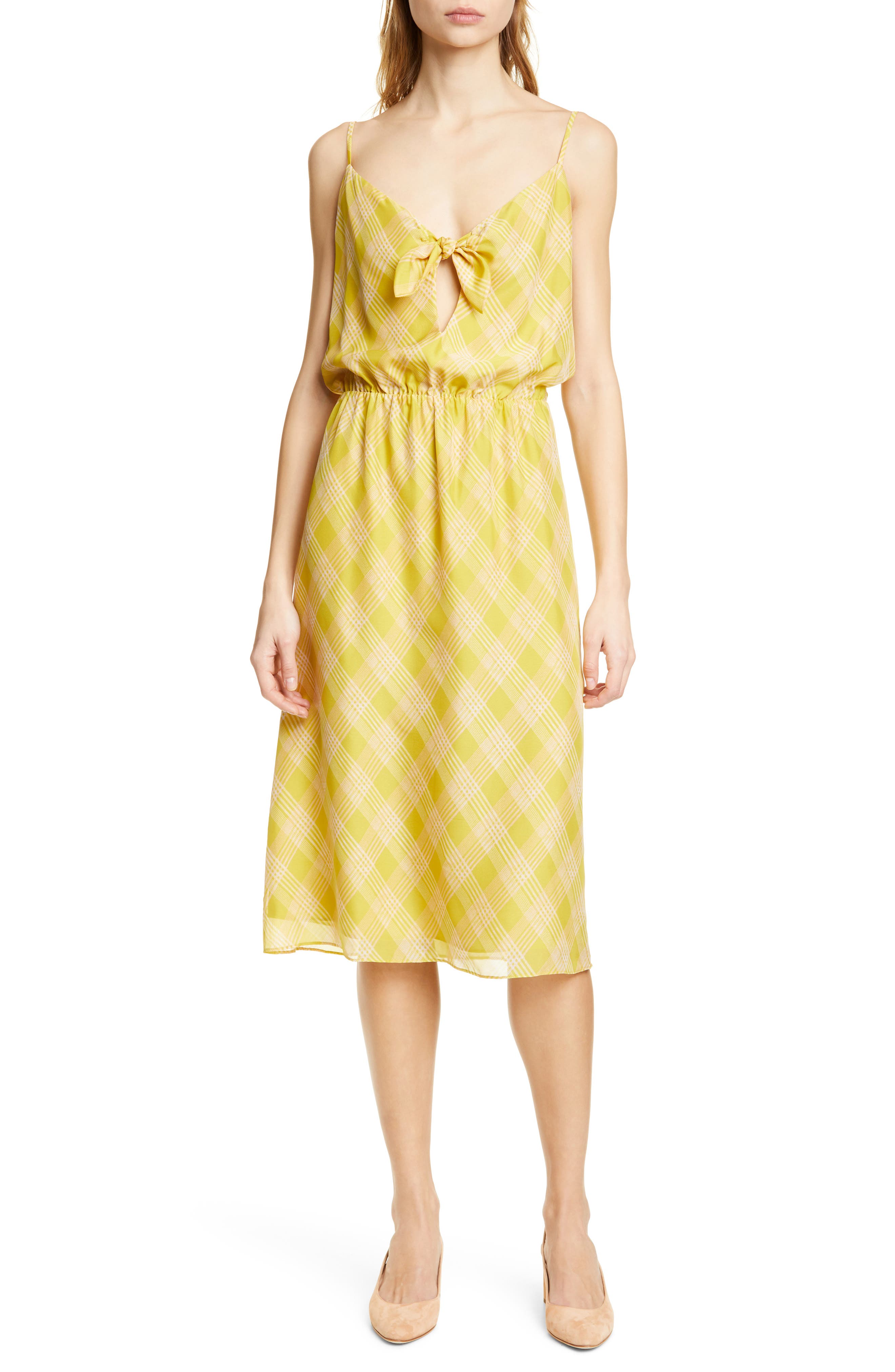 Joie Abiah Front Tie Silk Dress, Yellow
