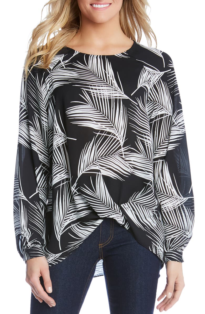 Karen Kane Tops PALM PRINT TWIST HEM BLOUSE