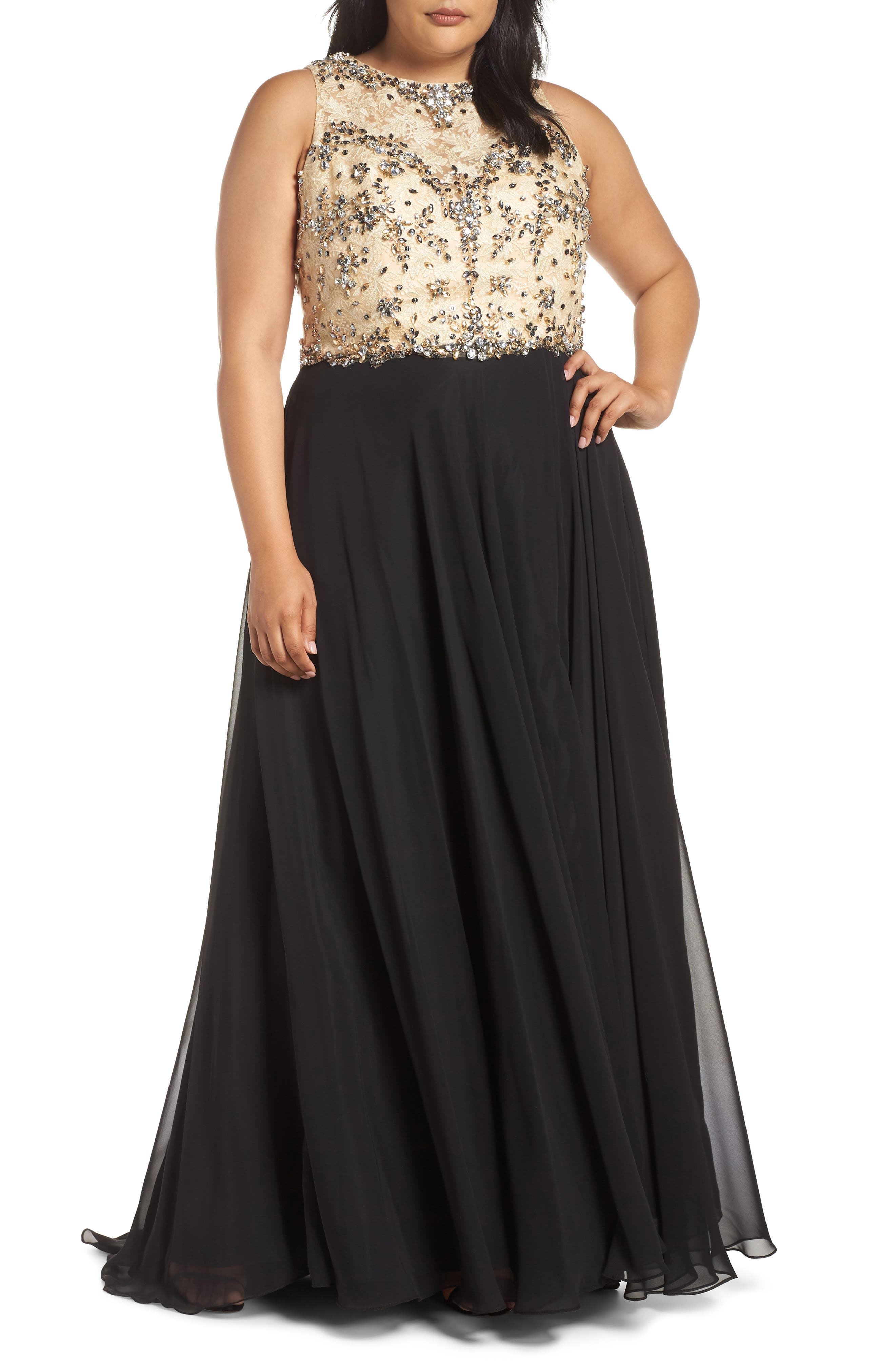 Plus Size MAC Duggal Beaded Illusion Neck Ballgown
