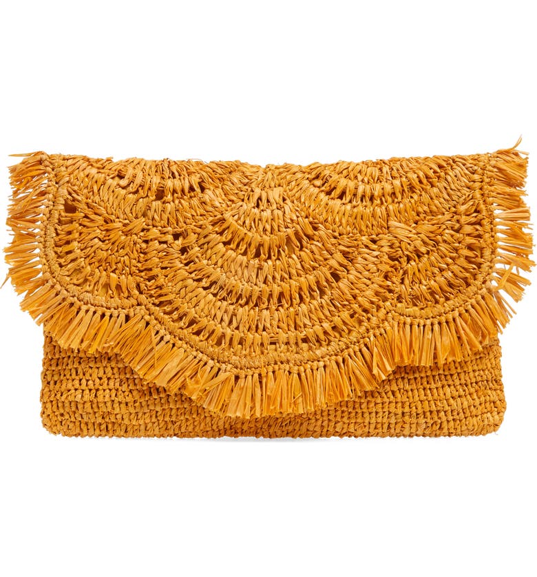 NORDSTROM Woven Raffia Clutch, Main, color, YELLOW WHIP