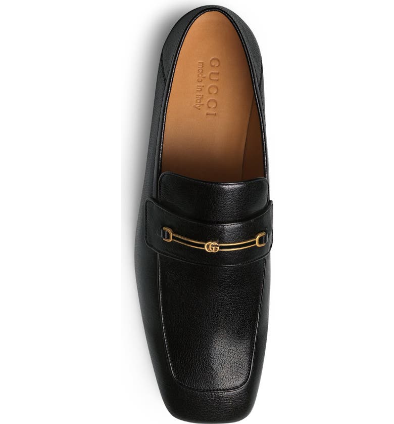Gucci Leather Loafer With Horsebit And Double G In Black