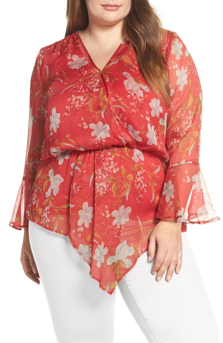 Vince Camuto Tops FLUTTER CUFF WILDFLOWER CINCH TOP