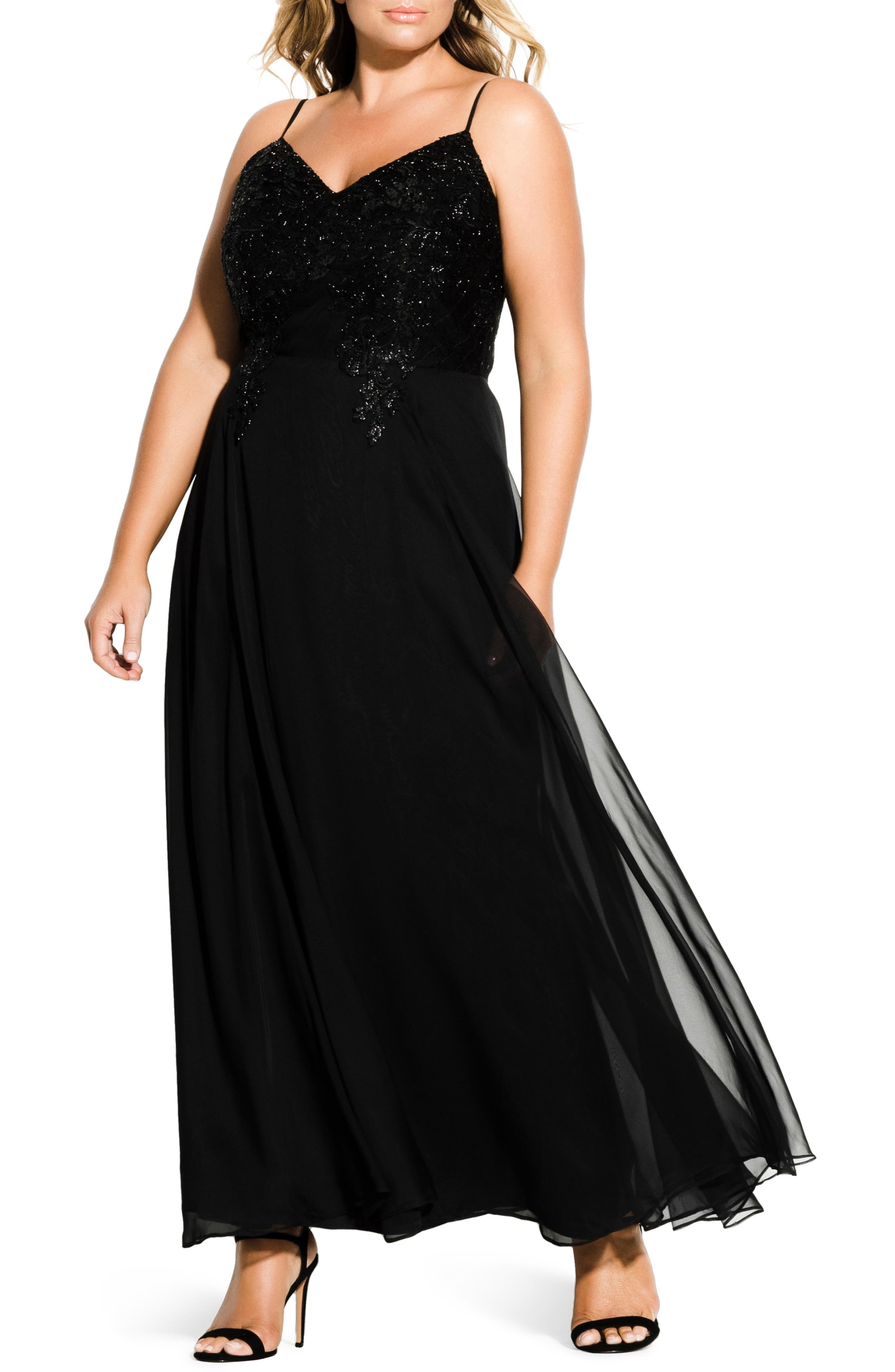 Plus Size City Chic Divine Sequin Bodice Gown