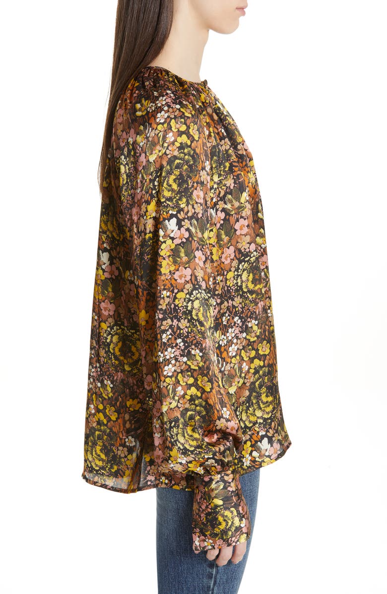 Co Floral Silk Raglan-sleeve Tunic In Multi