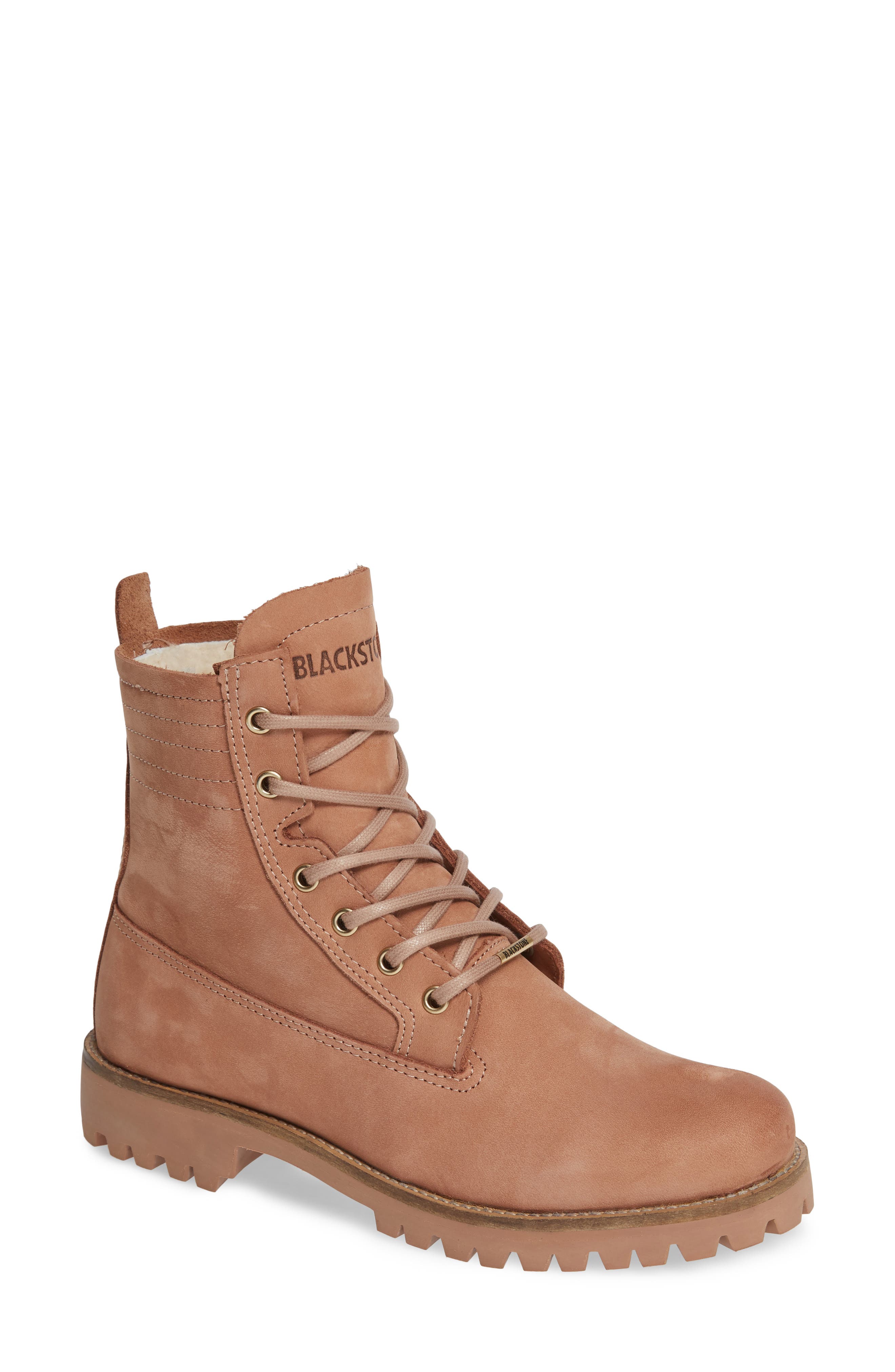 Blackstone Ol22 Lace-Up Boot With Genuine Shearling Lining, Beige