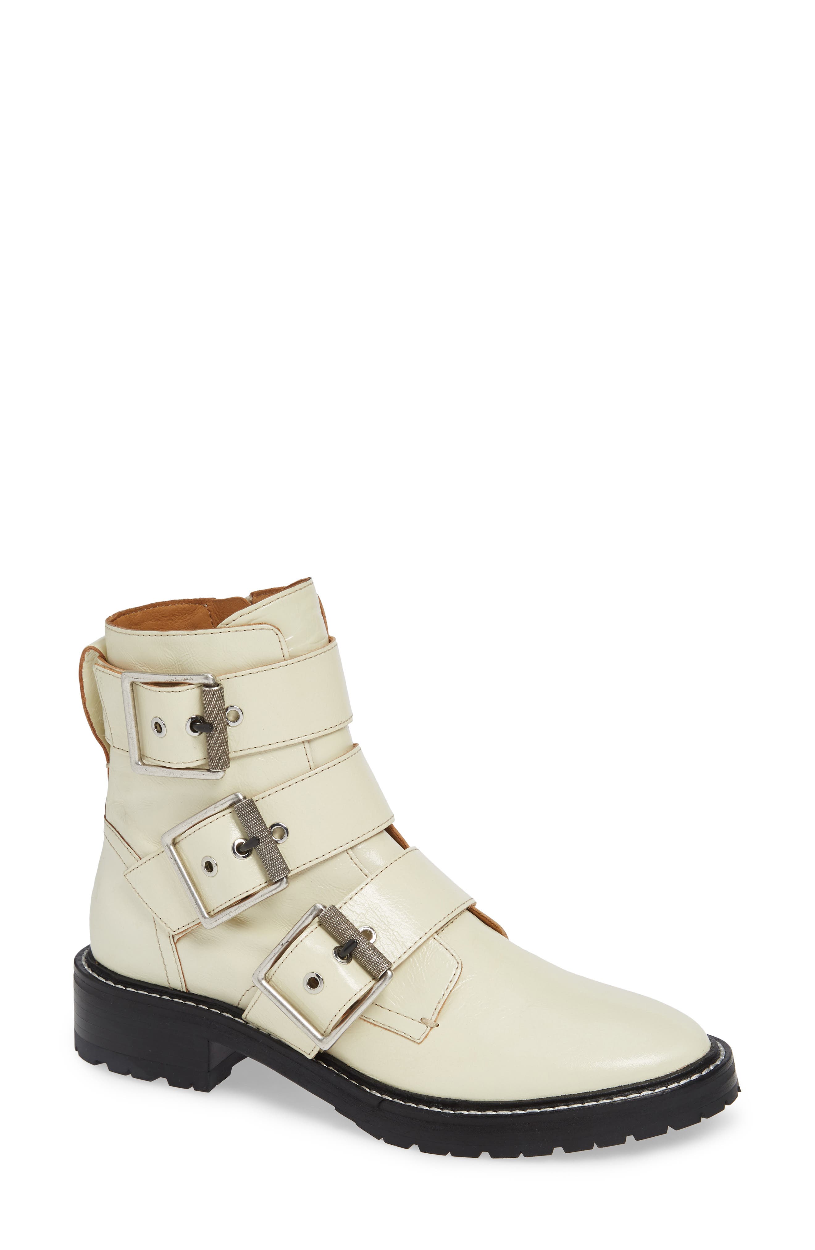 Rag & Bone Cannon Buckle Moto Boot, White