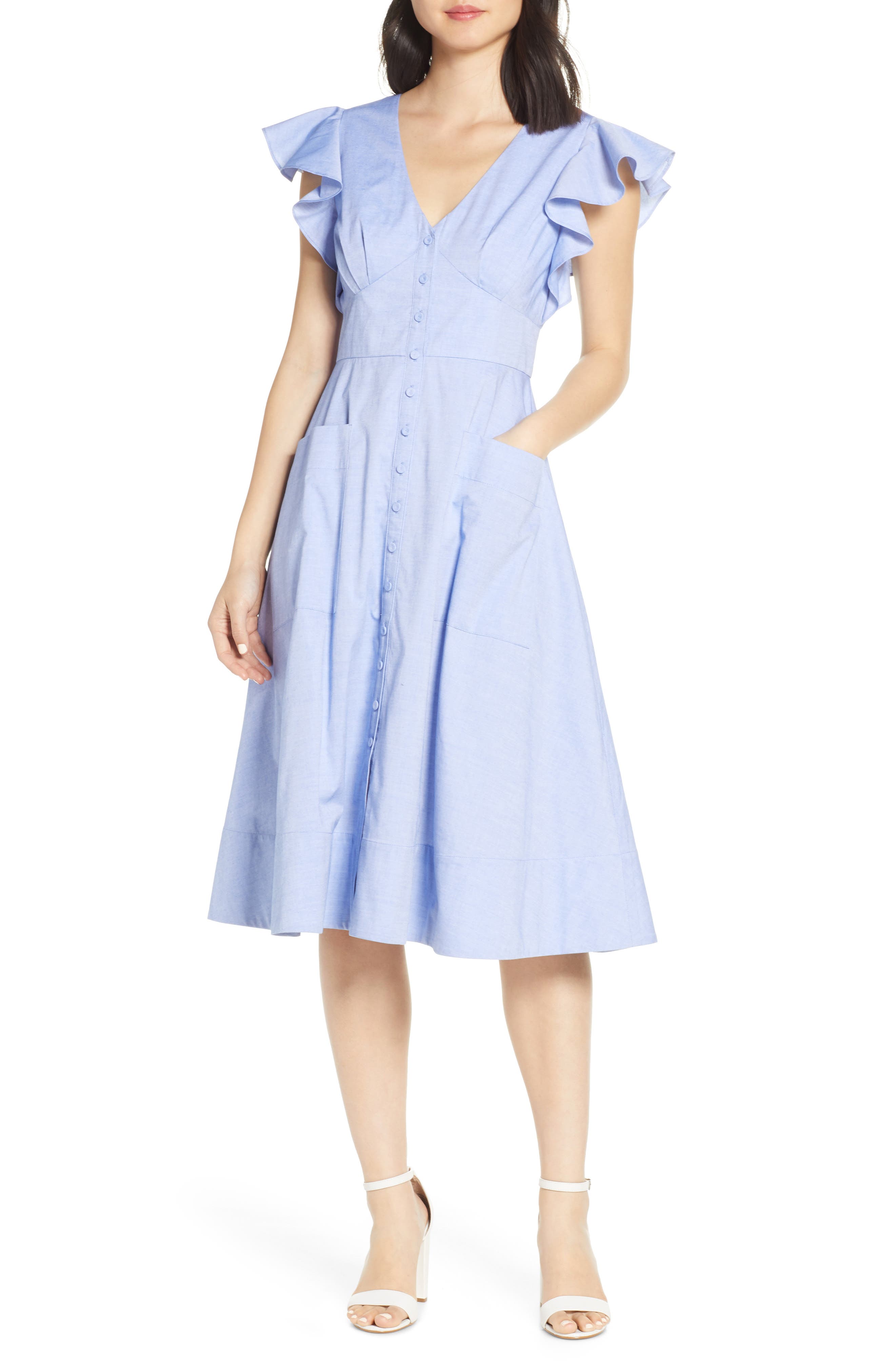 Eliza J Cotton Fit & Flare Dress, Blue