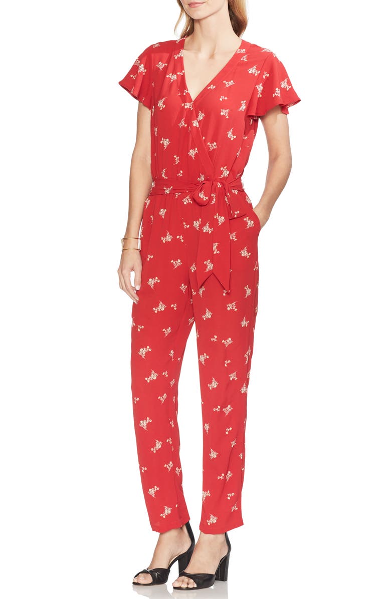 VINCE CAMUTO Desert Bouquet Wrap Front Jumpsuit, Main, color, CORAL SUNSET