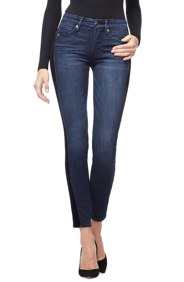 Good American Good Waist Velvet Tuxedo Stripe Skinny Jeans (Blue 210 ...
