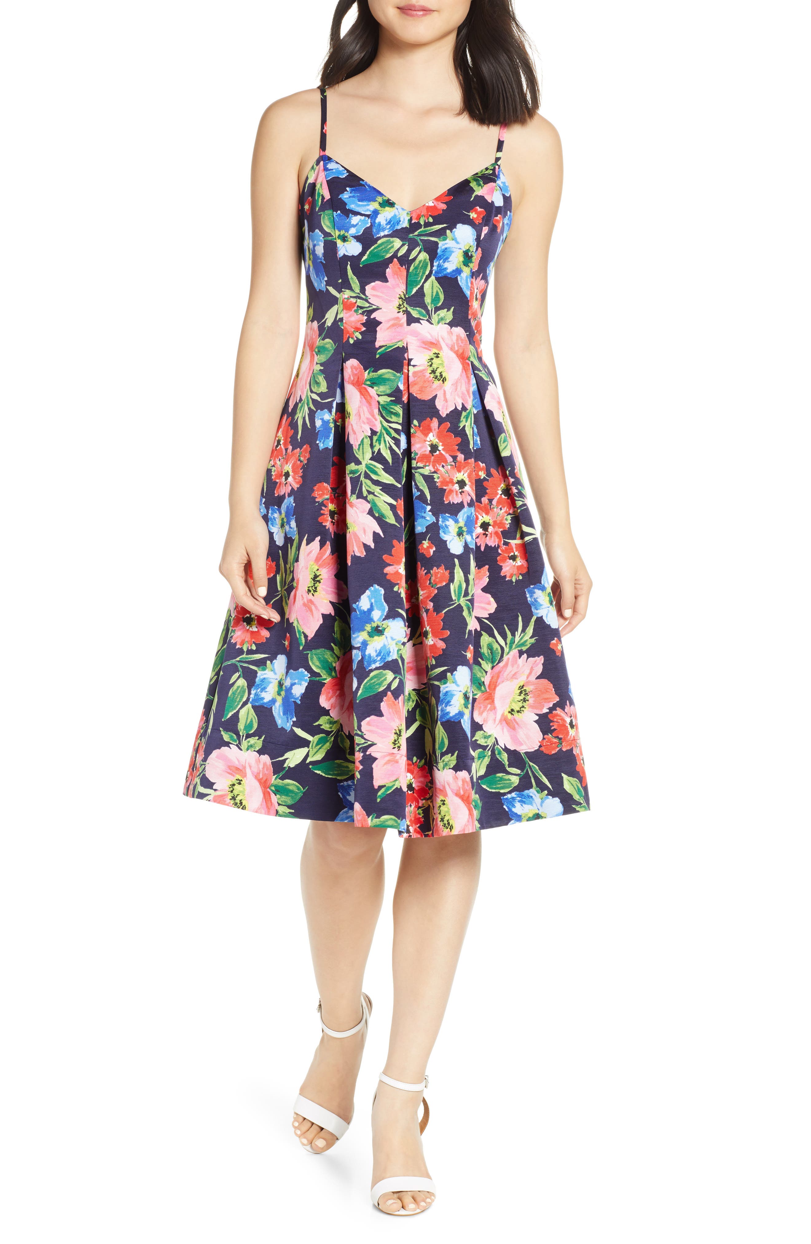 Eliza J Floral Print Fit & Flare Sundress, Blue