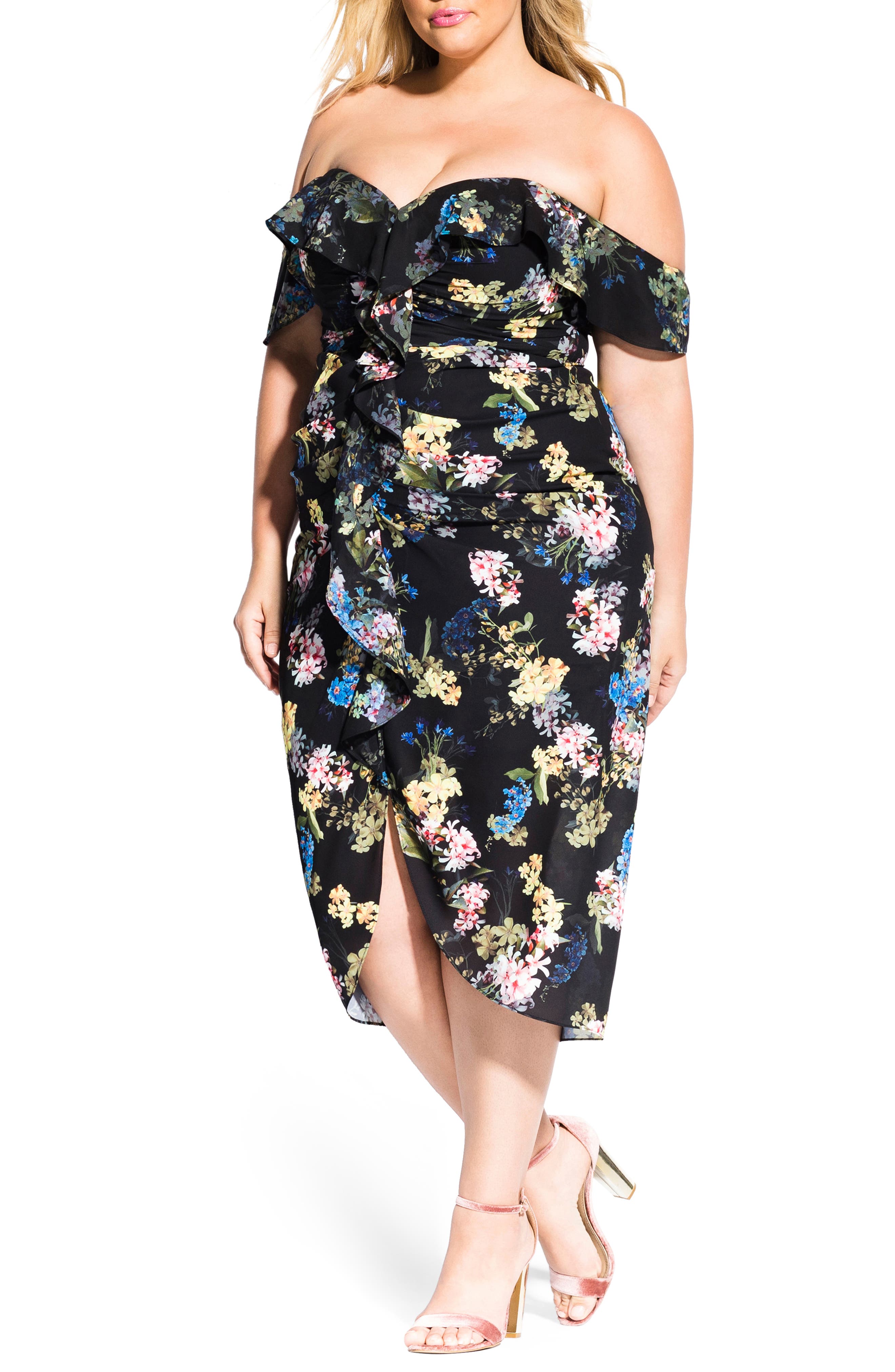 Plus Size City Chic Honey Suckle Midi Dress, Black