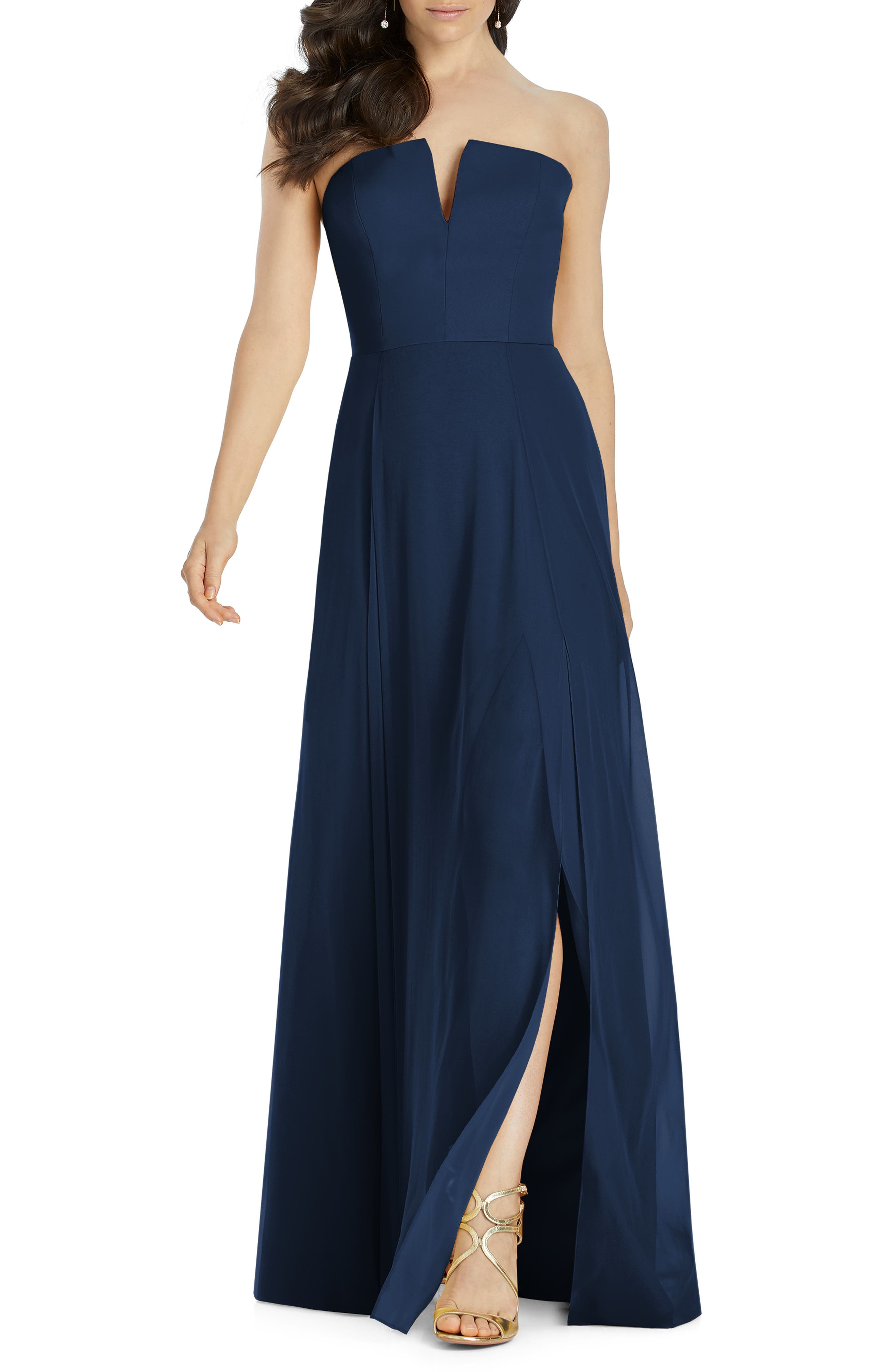 Dessy Collection Strapless Chiffon Evening Dress, Blue