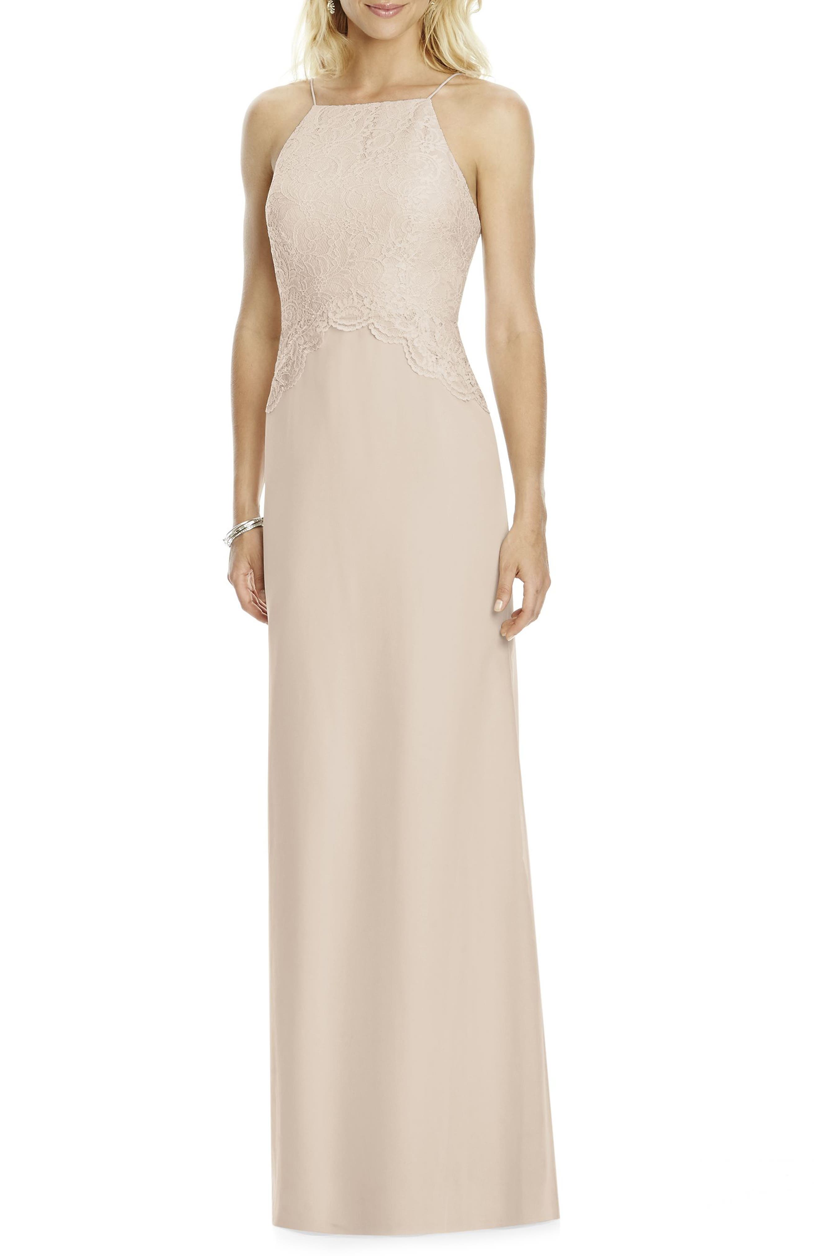 After Six Square Neck Lace & Chiffon Gown, 8 (similar to 1) - Beige