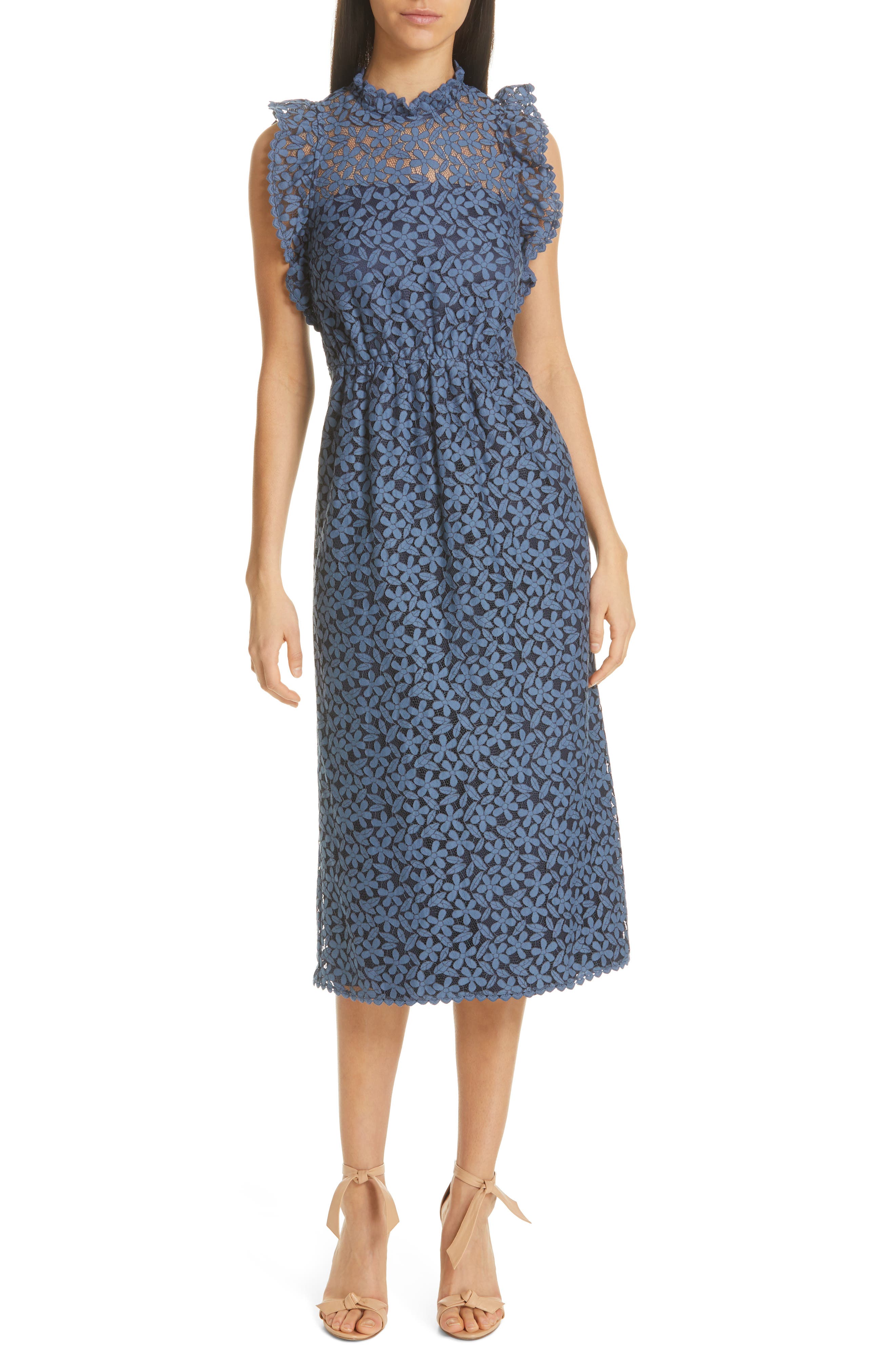 Kate Spade New York Flora Lace Ruffle Dress, Blue