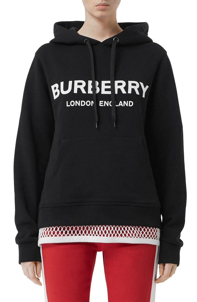 Burberry Logo Print Cotton Sweatshirt Hoodie In Black