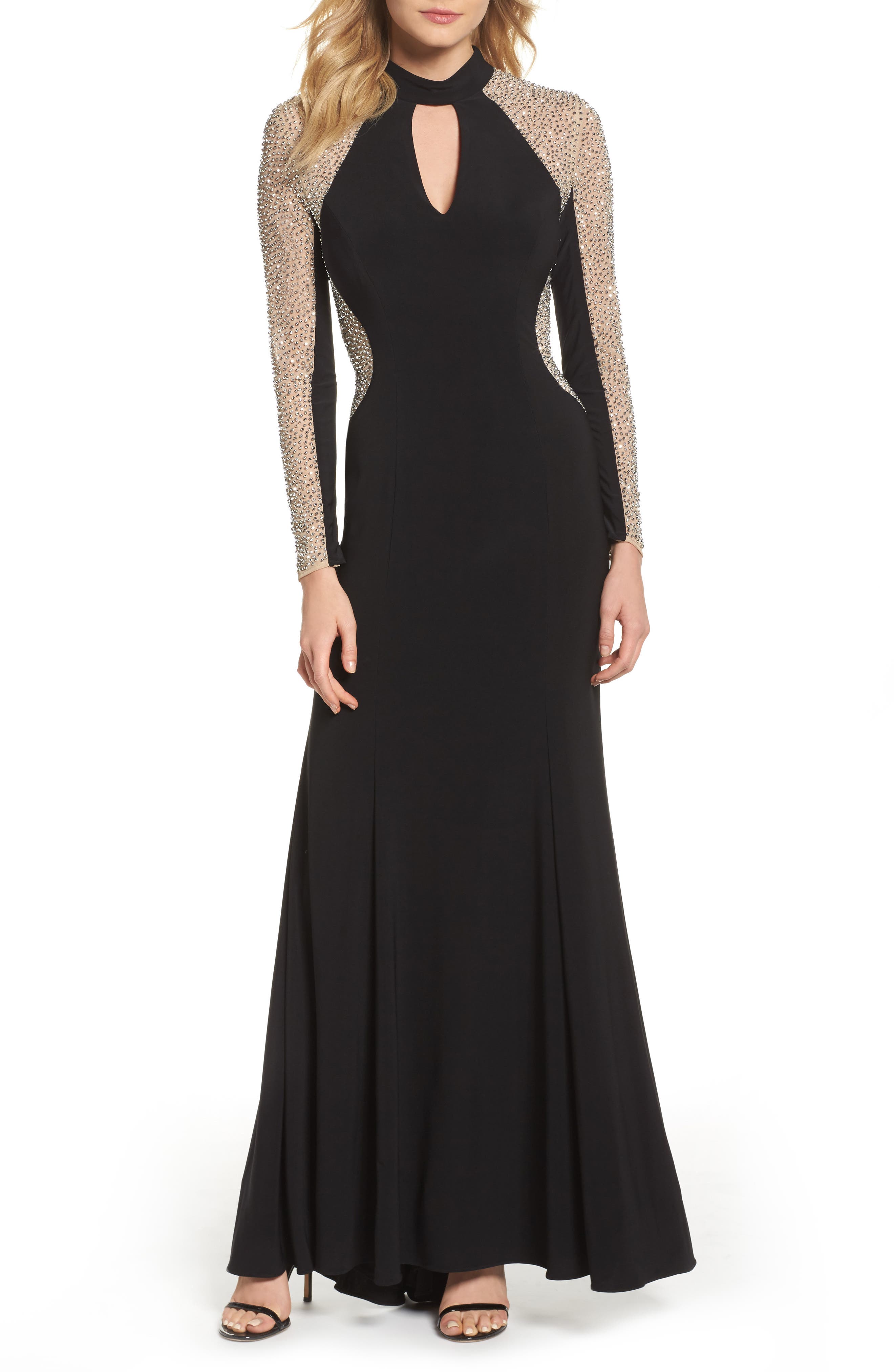 Xscape Beaded Choker Neck Gown, Black