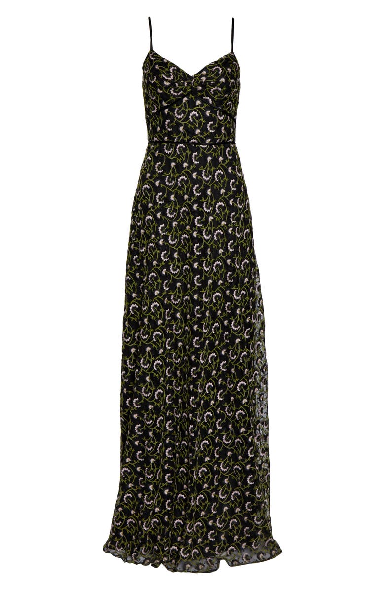 Jill Jill Stuart Embroidered Sweetheart Spaghetti-strap A-line Gown In Black Multi