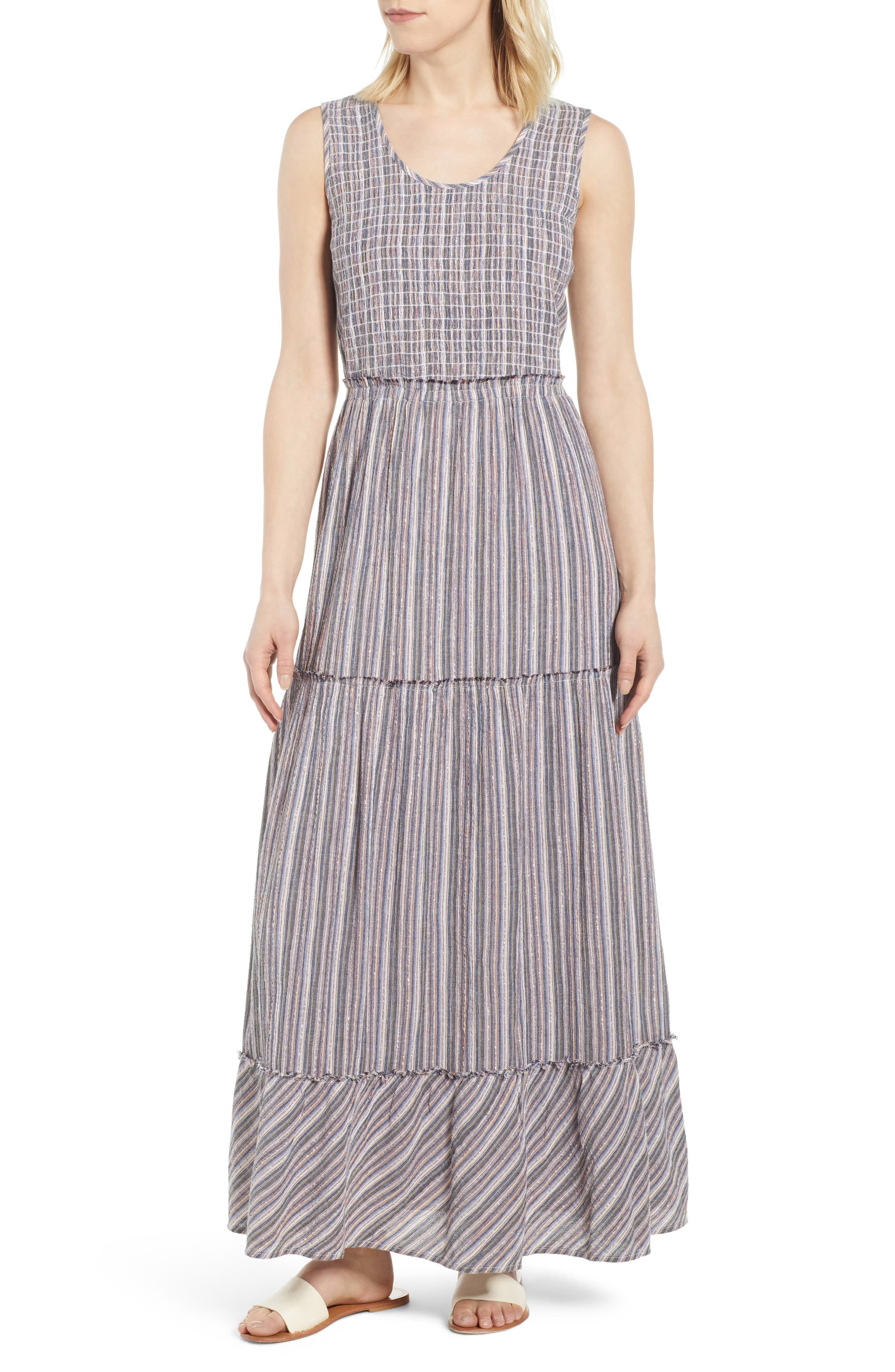 Petite Caslon Tiered Smocked Maxi Dress, Pink