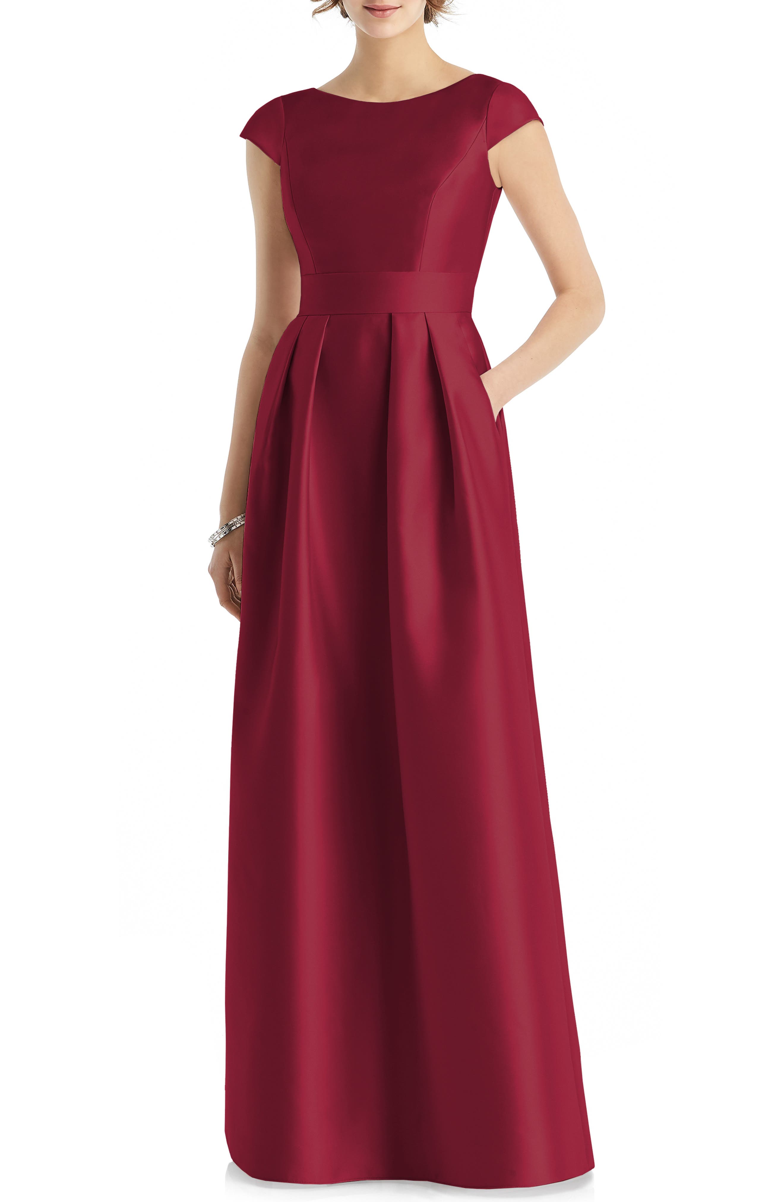 Alfred Sung Cap Sleeve Gown, Burgundy