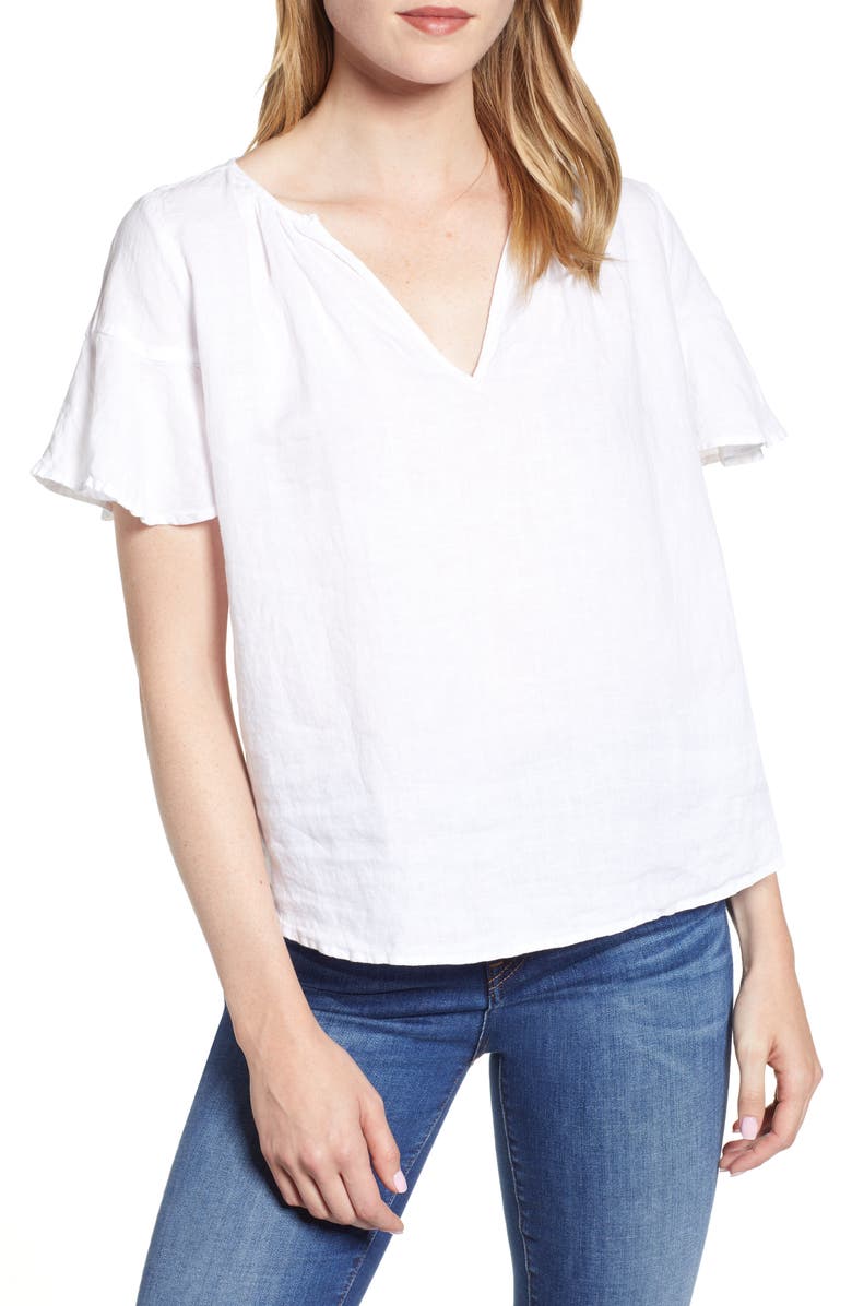 Velvet By Graham & Spencer T-shirts RUFFLE SLEEVE LINEN SHIRT