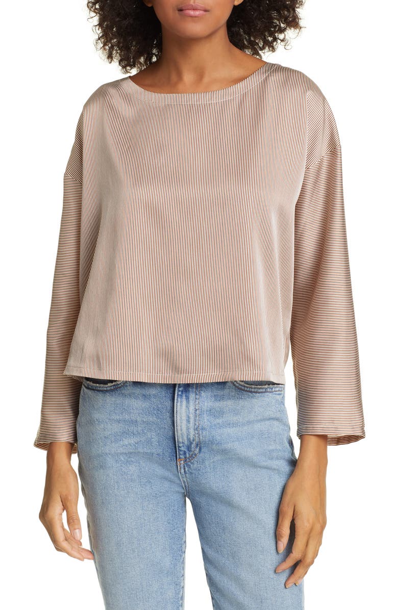 Eileen Fisher Tops STRIPE SILK & COTTON BLOUSE