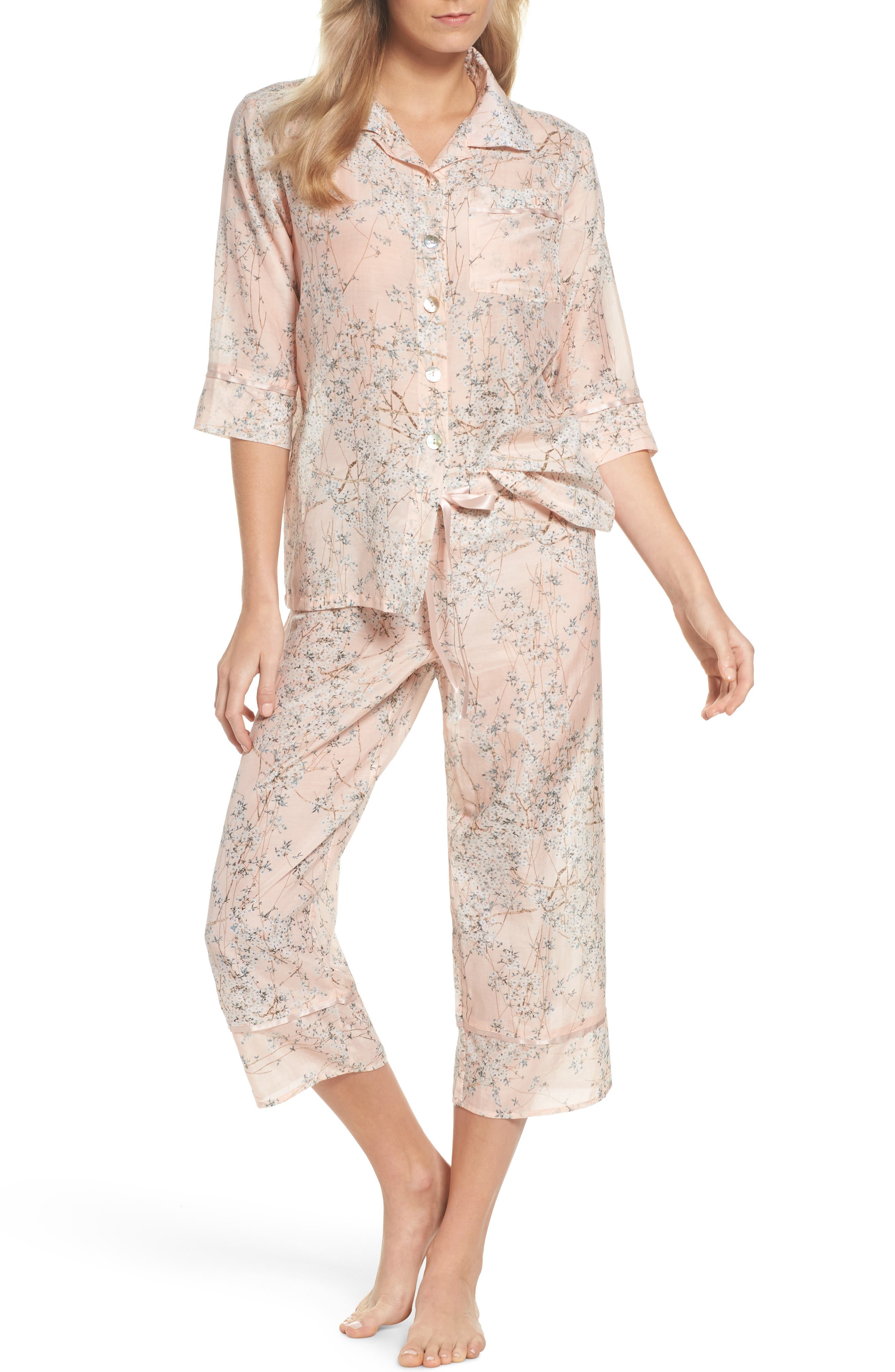 Papinelle Cherry Blossom Cotton & Silk Crop Pajamas Nordstrom
