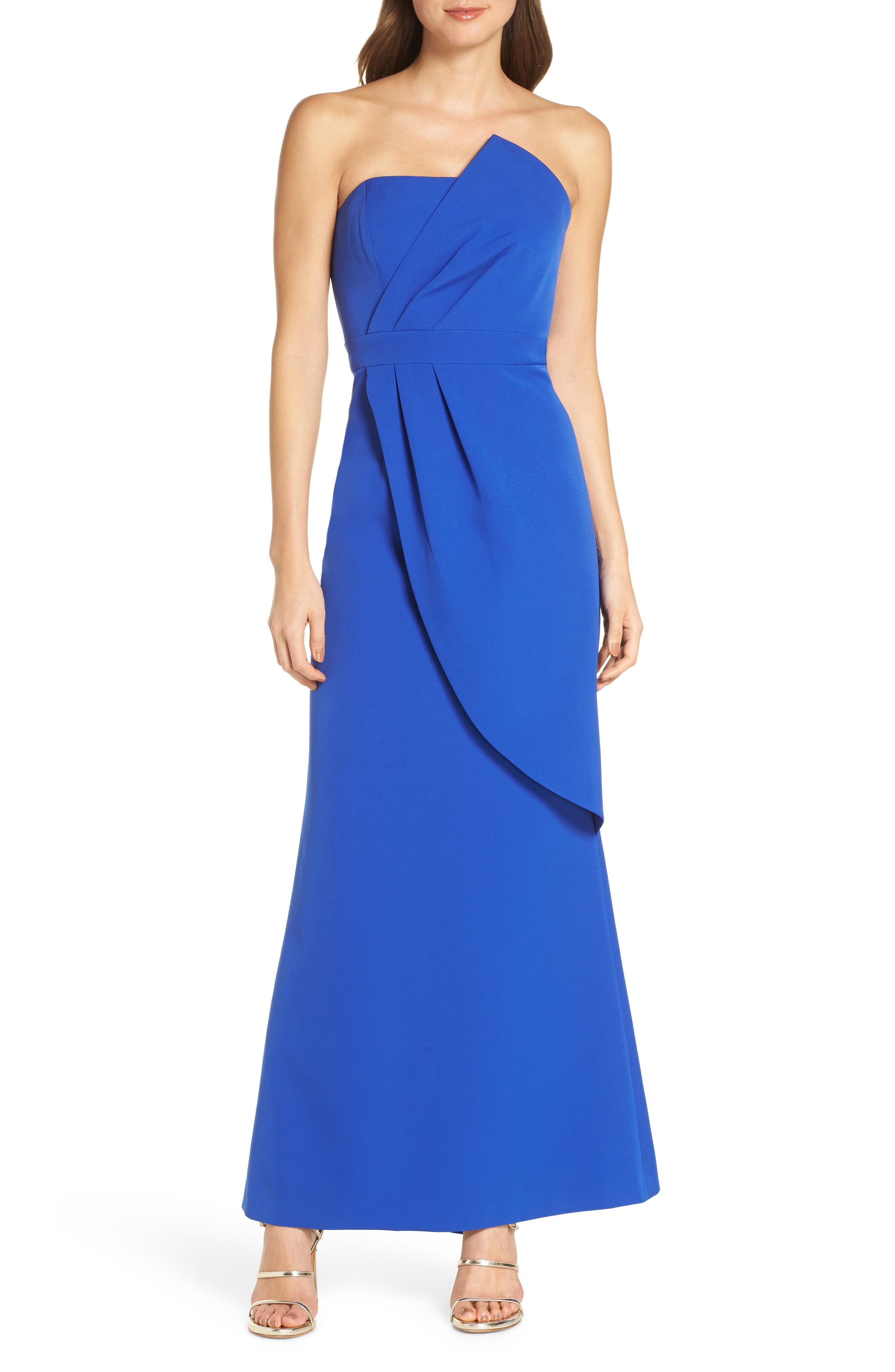 Vince Camuto Strapless Faux Wrap Evening Dress, Blue