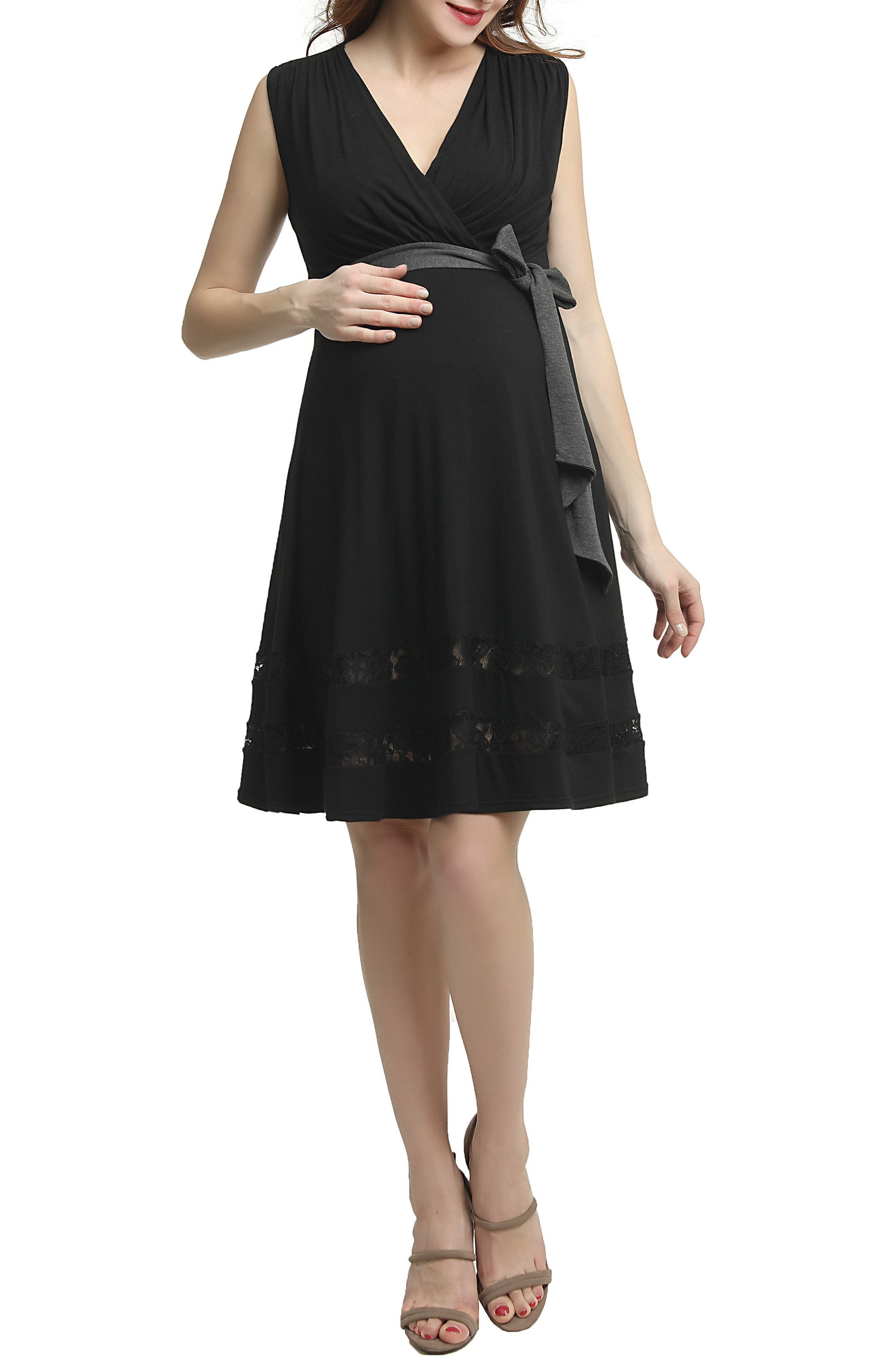 Kimi And Kai Marji Lace Accent Babydoll Maternity/nursing Dress, Black