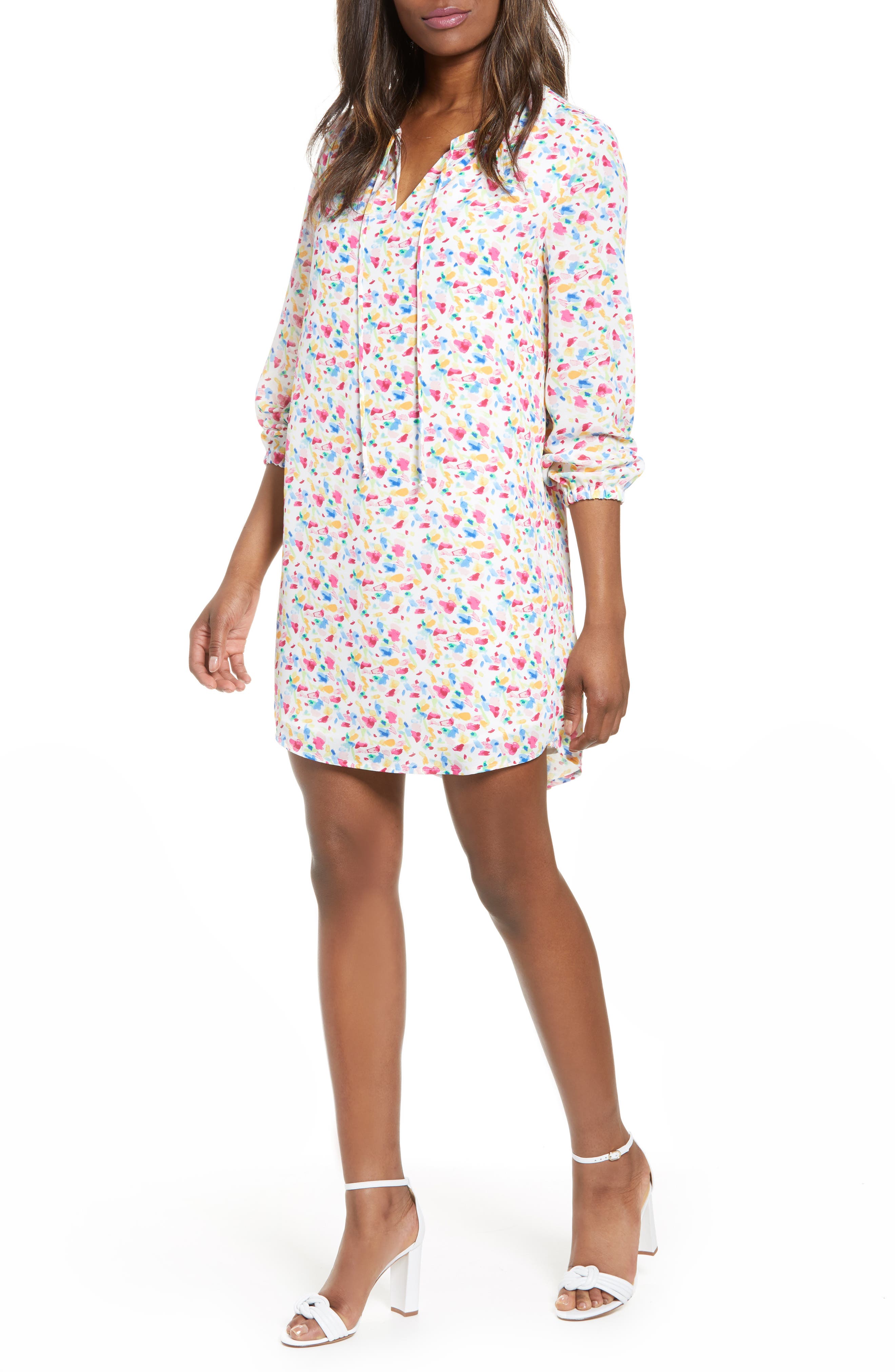 Petite Gibson X Living In Yellow Holly Split Neck Long Sleeve Shirtdress, Blue