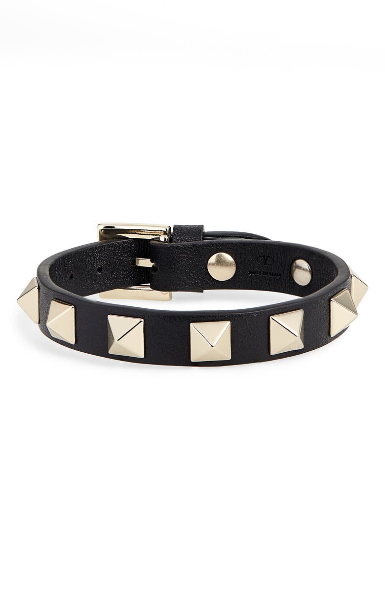 Shop Valentino Garavani Rockstud Small Leather Bracelet In Nero