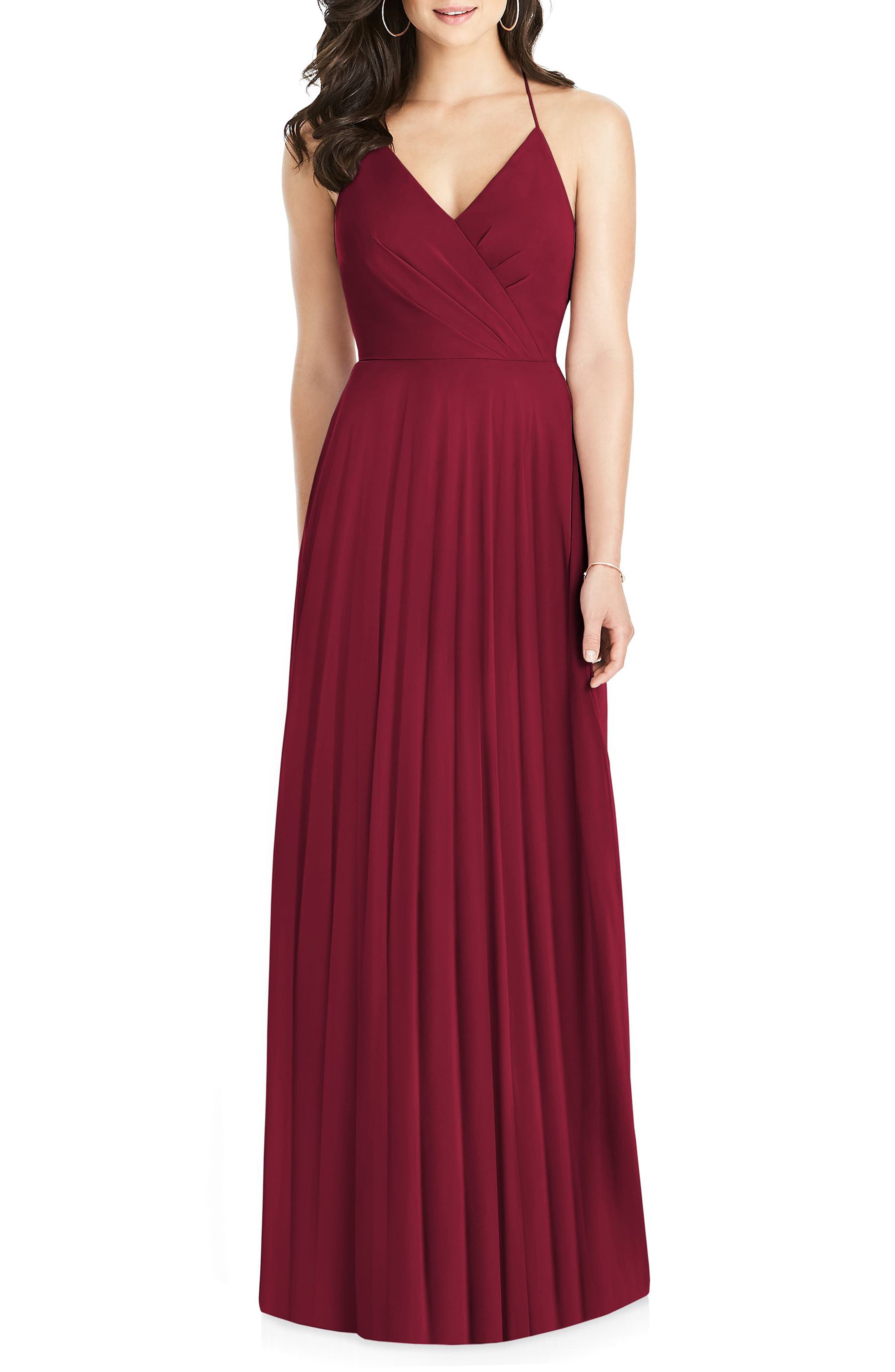 Dessy Collection Ruffle Back Chiffon Gown, Burgundy