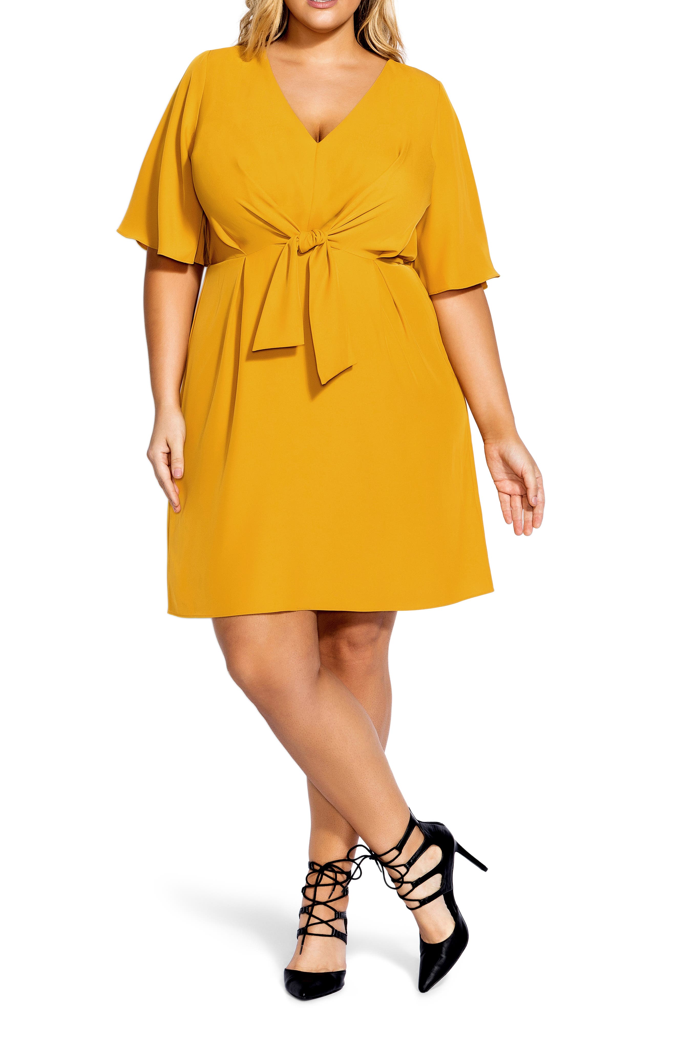 Plus Size City Chic Knot Front Dress, Yellow