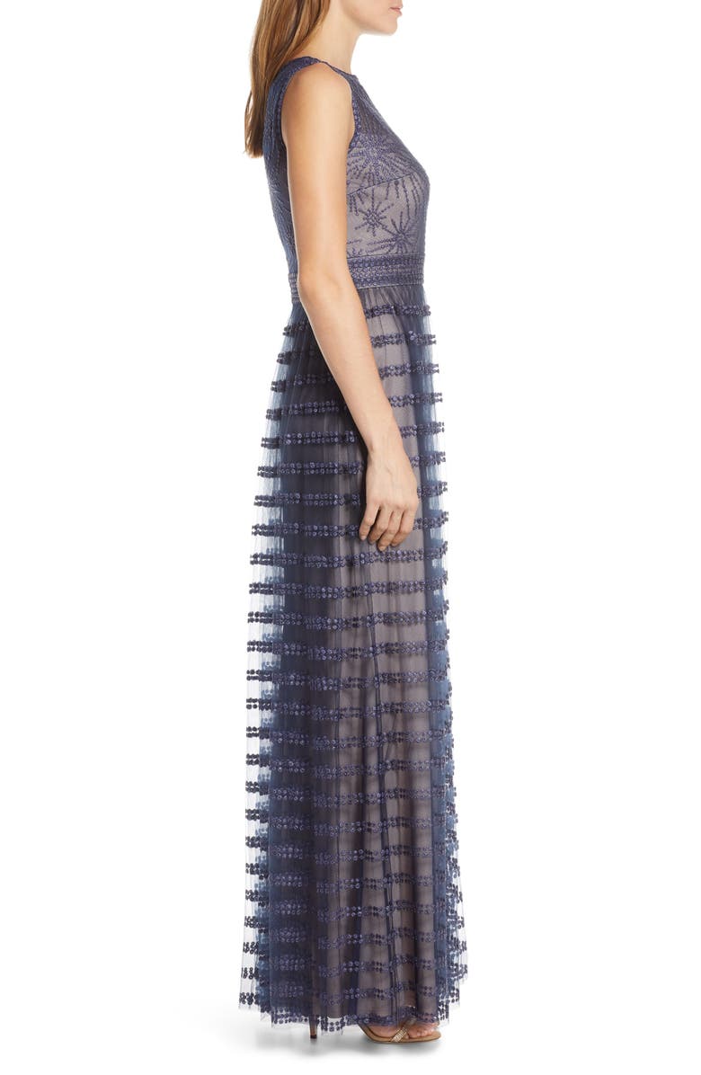 TADASHI SHOJI EMBROIDERED MESH SLEEVELESS GOWN,BJM19445L
