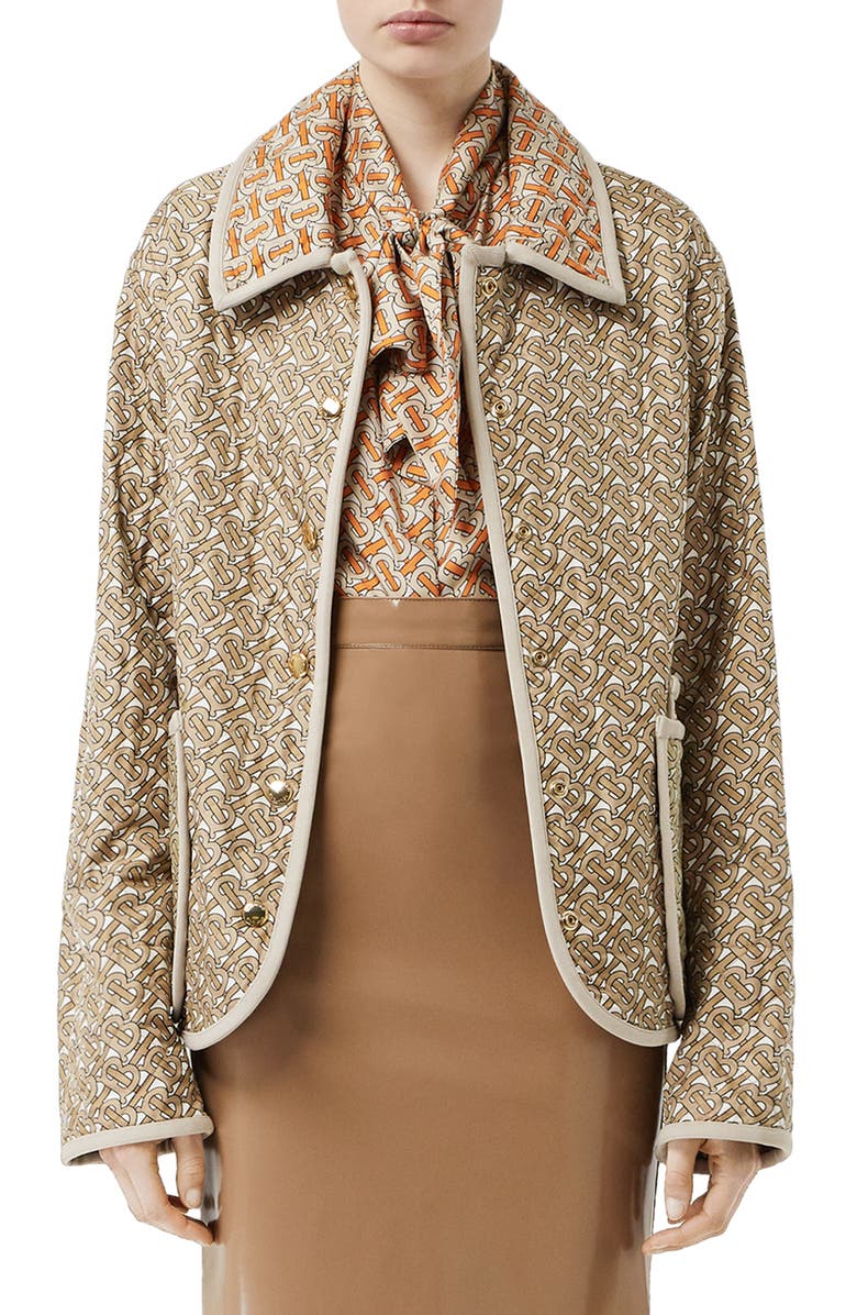 BURBERRY MONOGRAM LOGO PRINT QUILTED SILK JACKET,4560876
