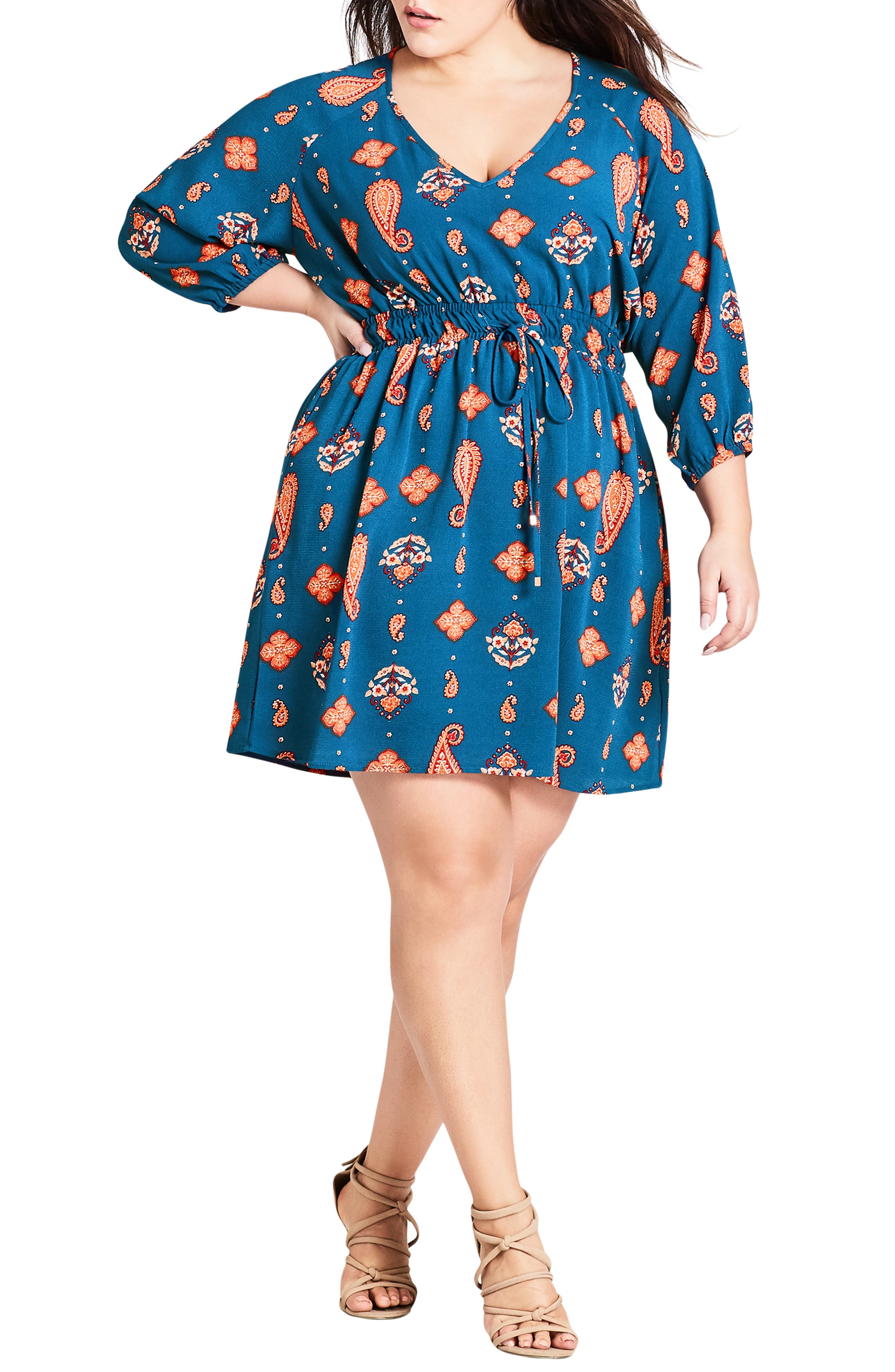 Plus Size City Chic Free Spirit Drawstring Waist Dress, Blue