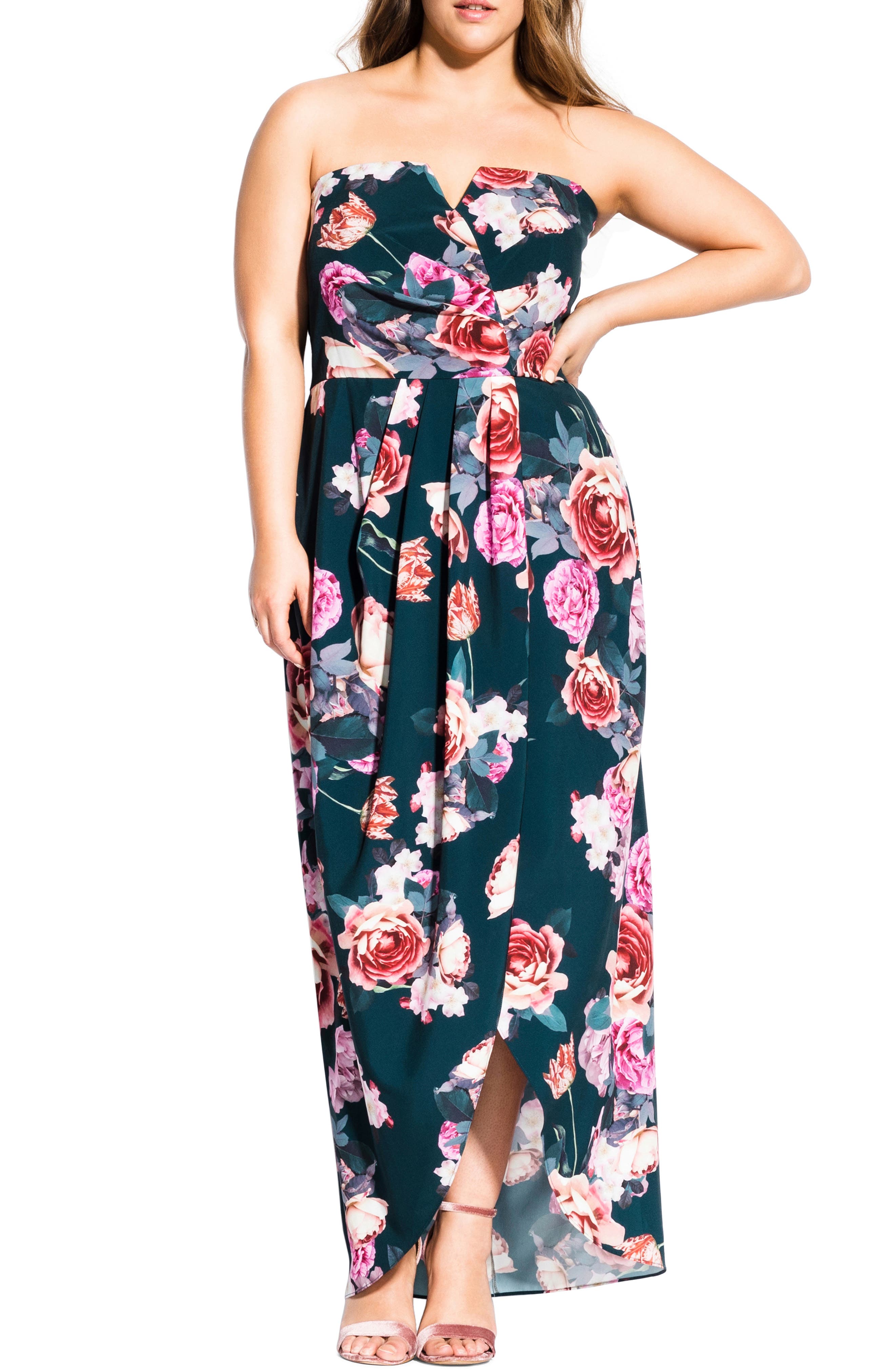 Plus Size City Chic Bursting Flowers Maxi Dress, Blue