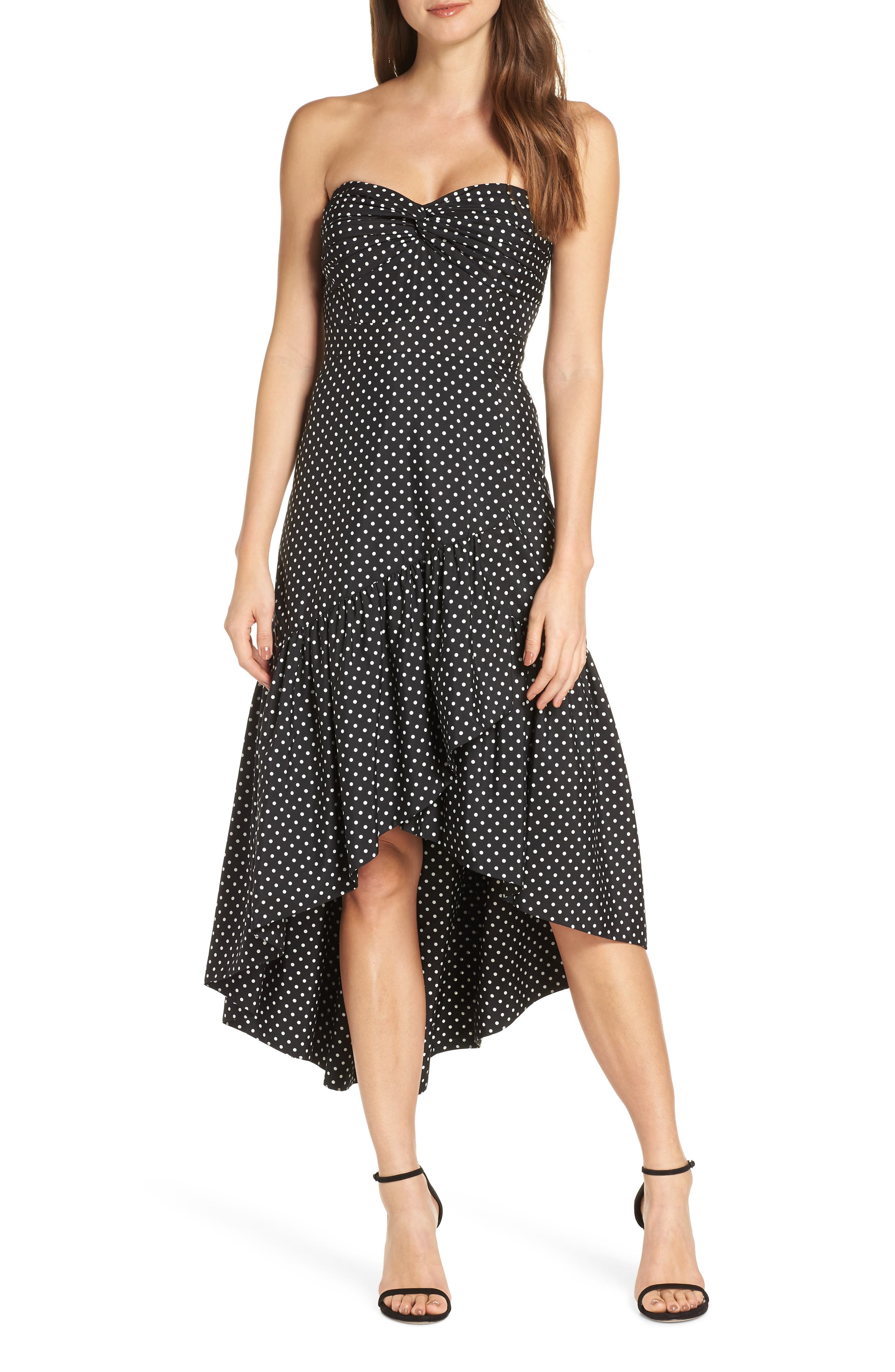 Eliza J Strapless Polka Dot Cocktail Dress, Black