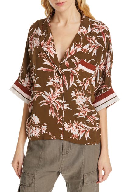 Joie Bayley Tropical Print Stripe Contrast Top In Fatigue